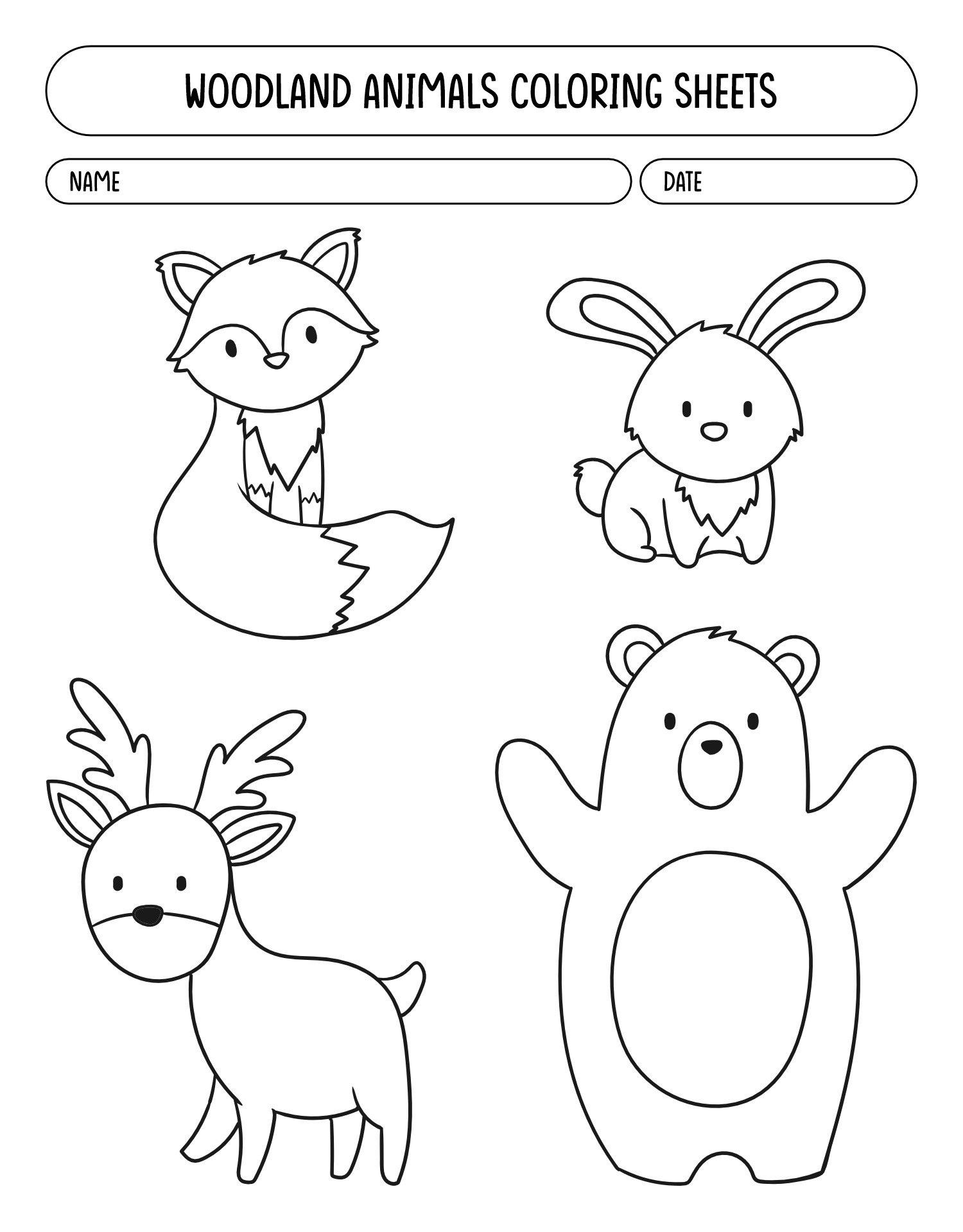 Printable Woodland Animals Coloring Sheets