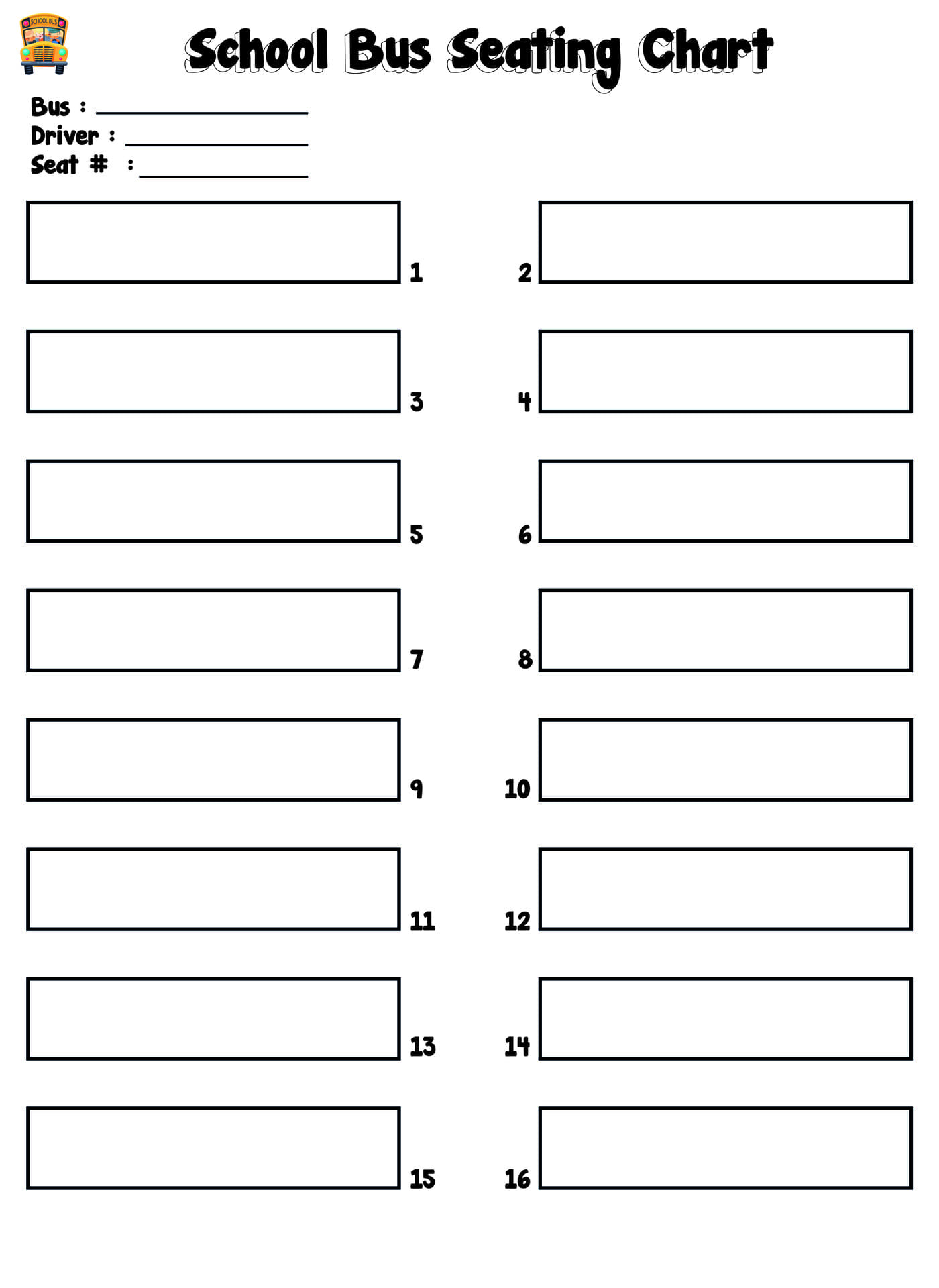 School Bus Seating Chart Layout Printable