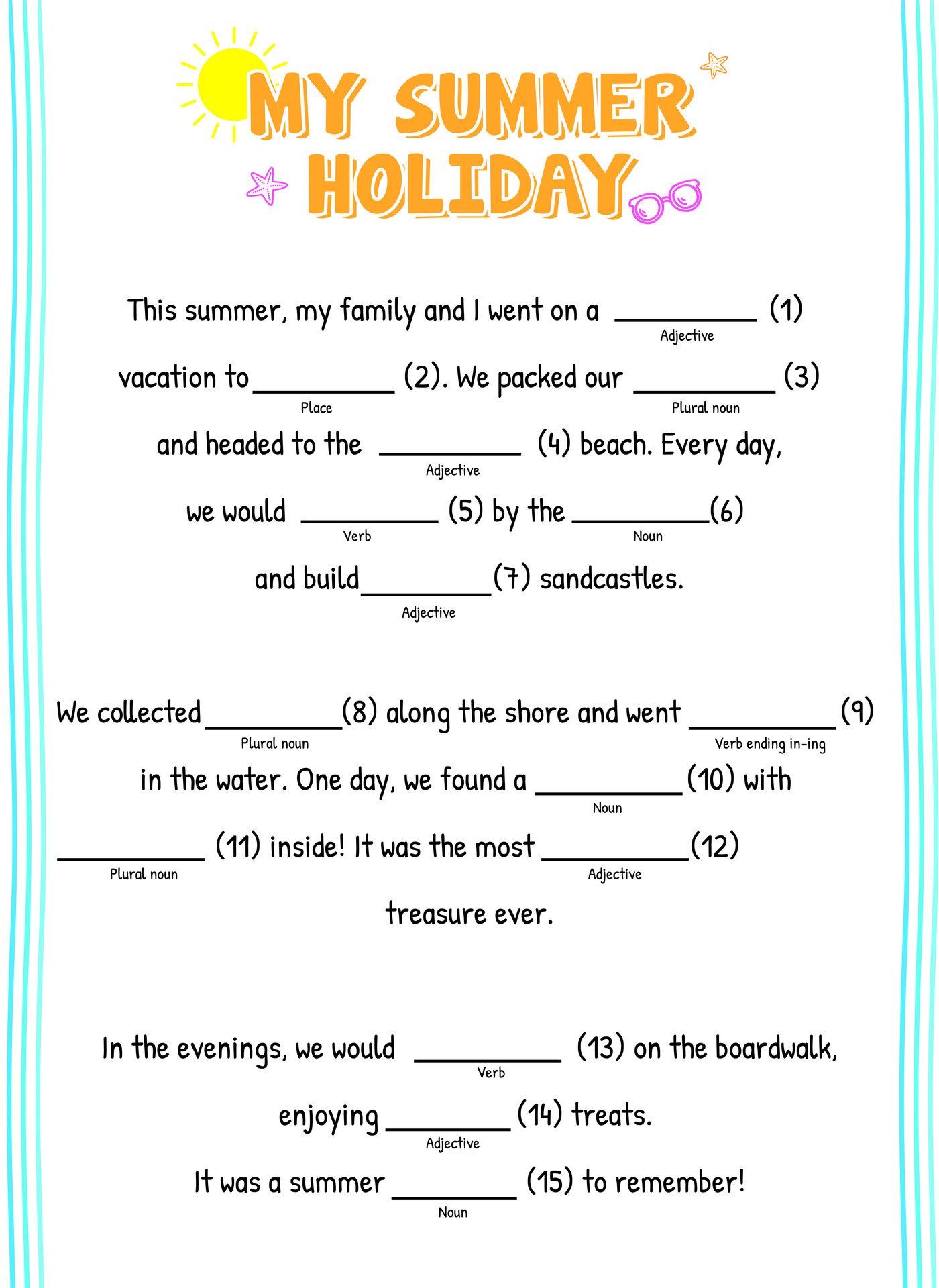 Summer Vacation Printable Mad Libs for Kids