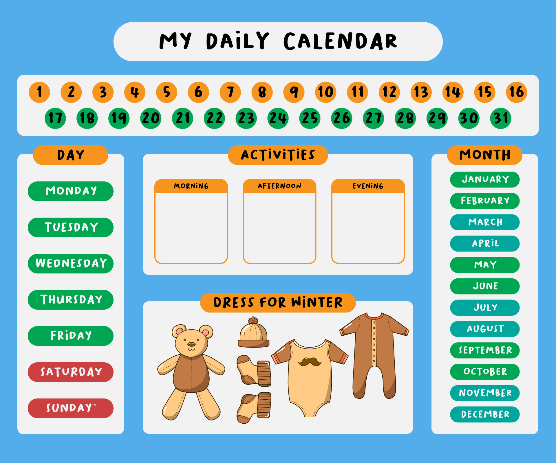 Weather Bear to Preschool Calendar