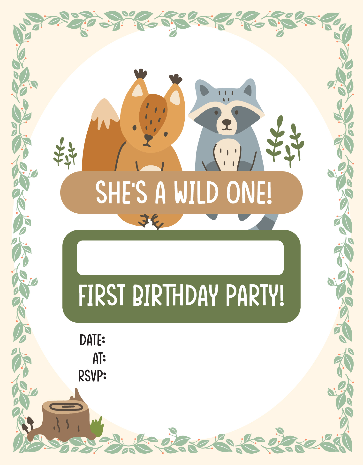 Woodland Animal Themed Party Invitations Printable