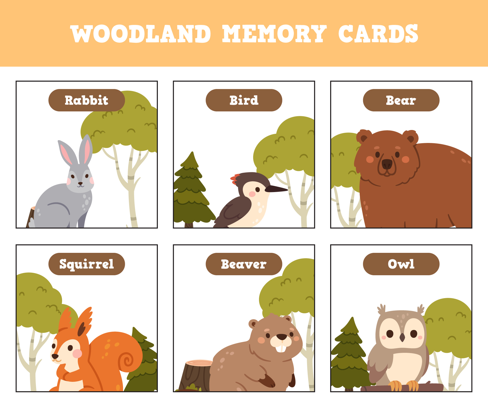 Woodland Animals Printable Memory Game Cards