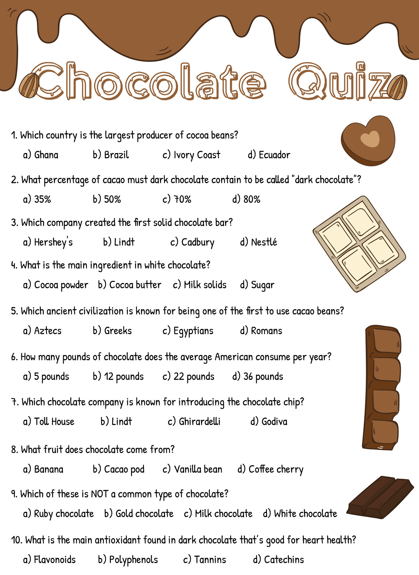 Chocolate Lovers Quiz Printable