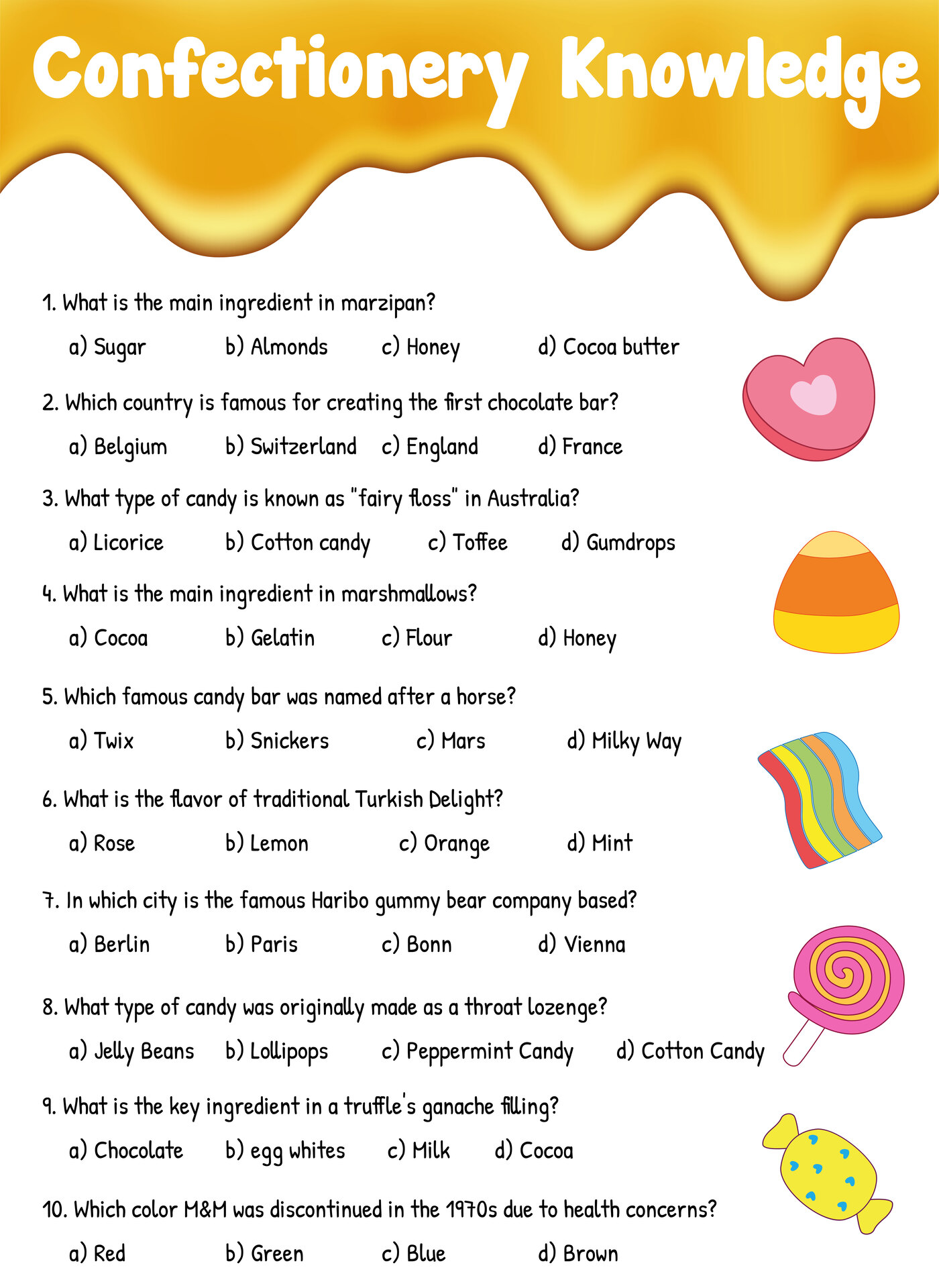 Confectionery Knowledge Quiz Printable