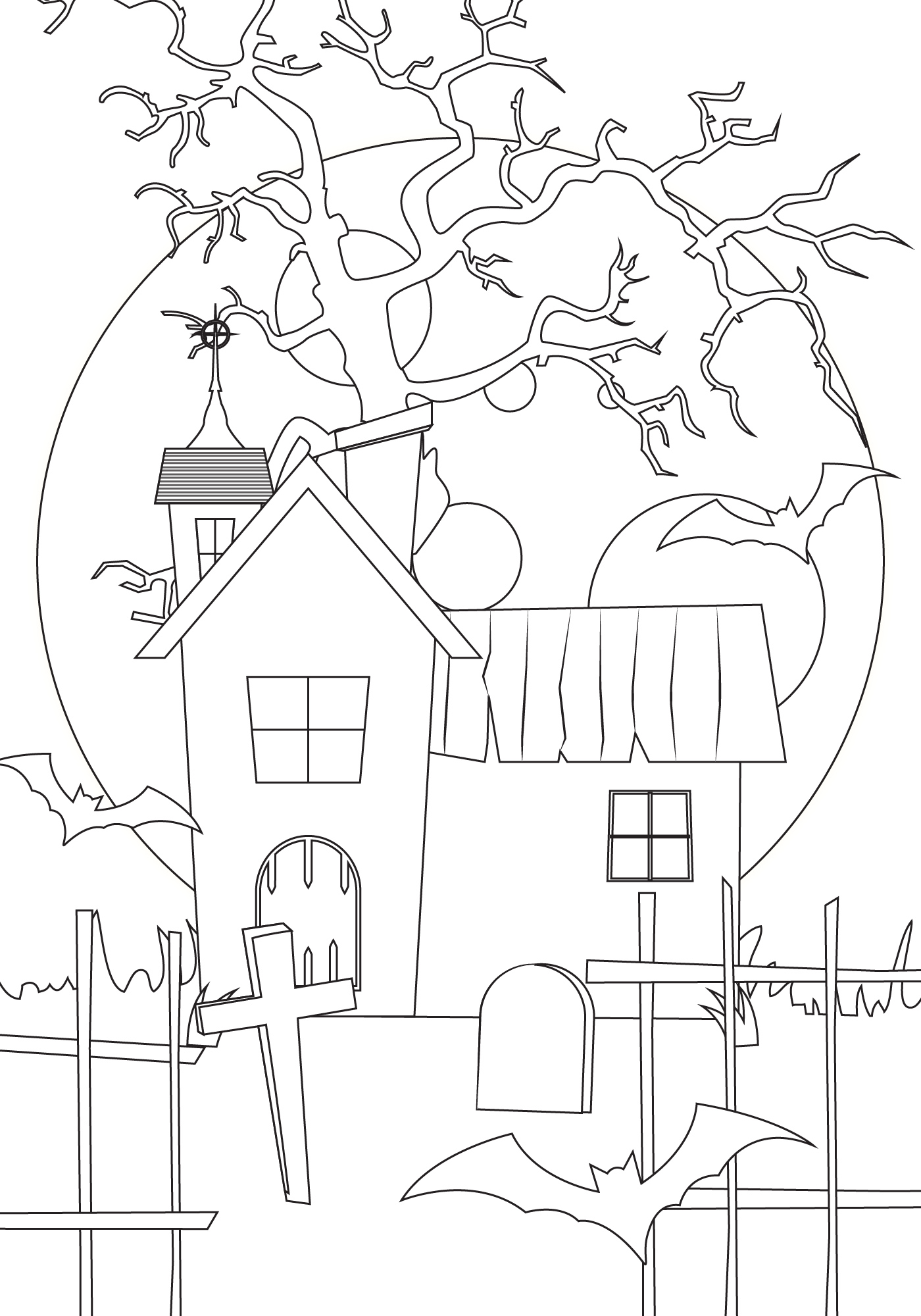 Eerie Haunted House Garden Coloring Sheets