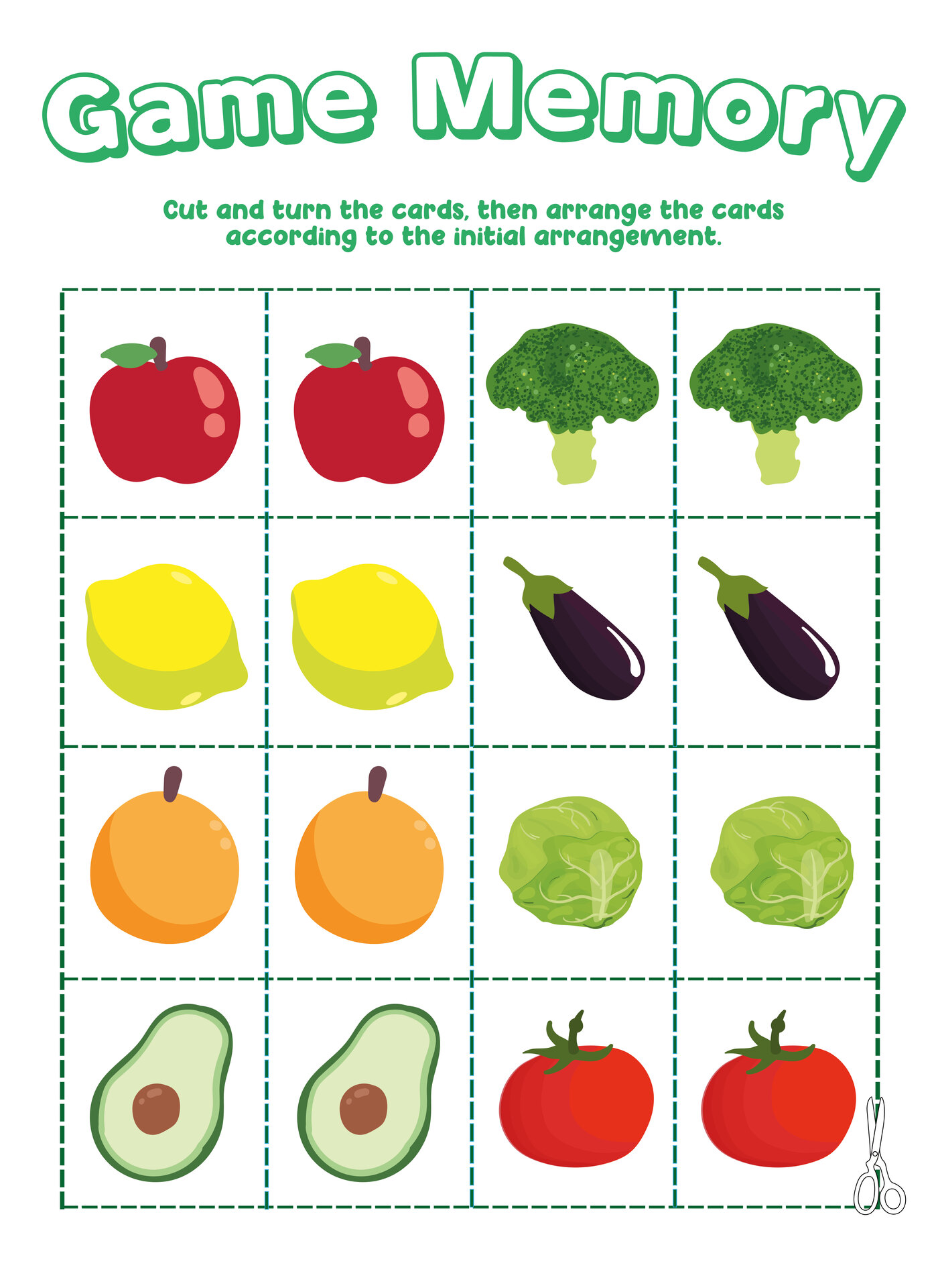 Fruit and Vegetable Memory Match Printable