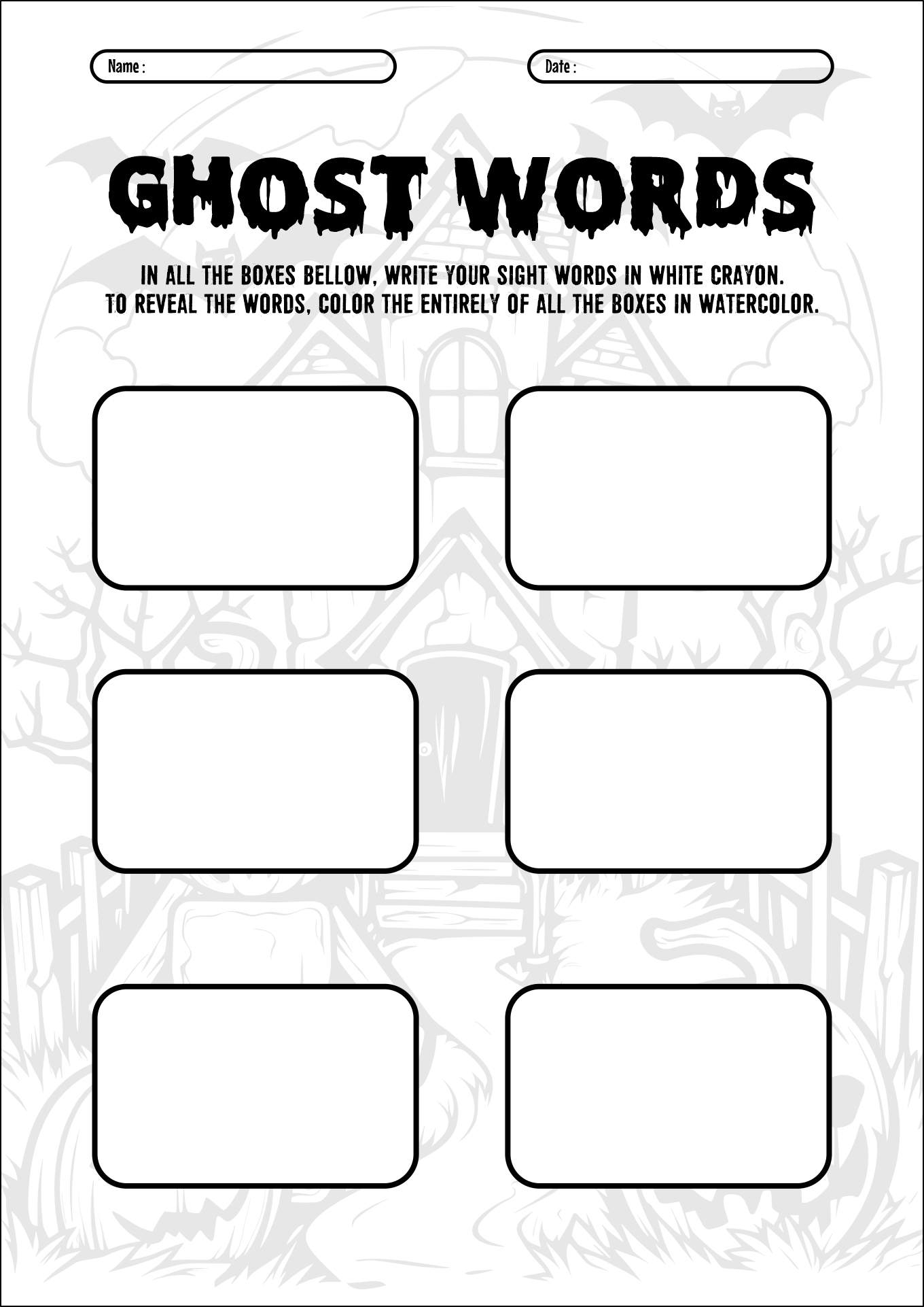 Ghost Sight Words Practice Worksheets for First Grade