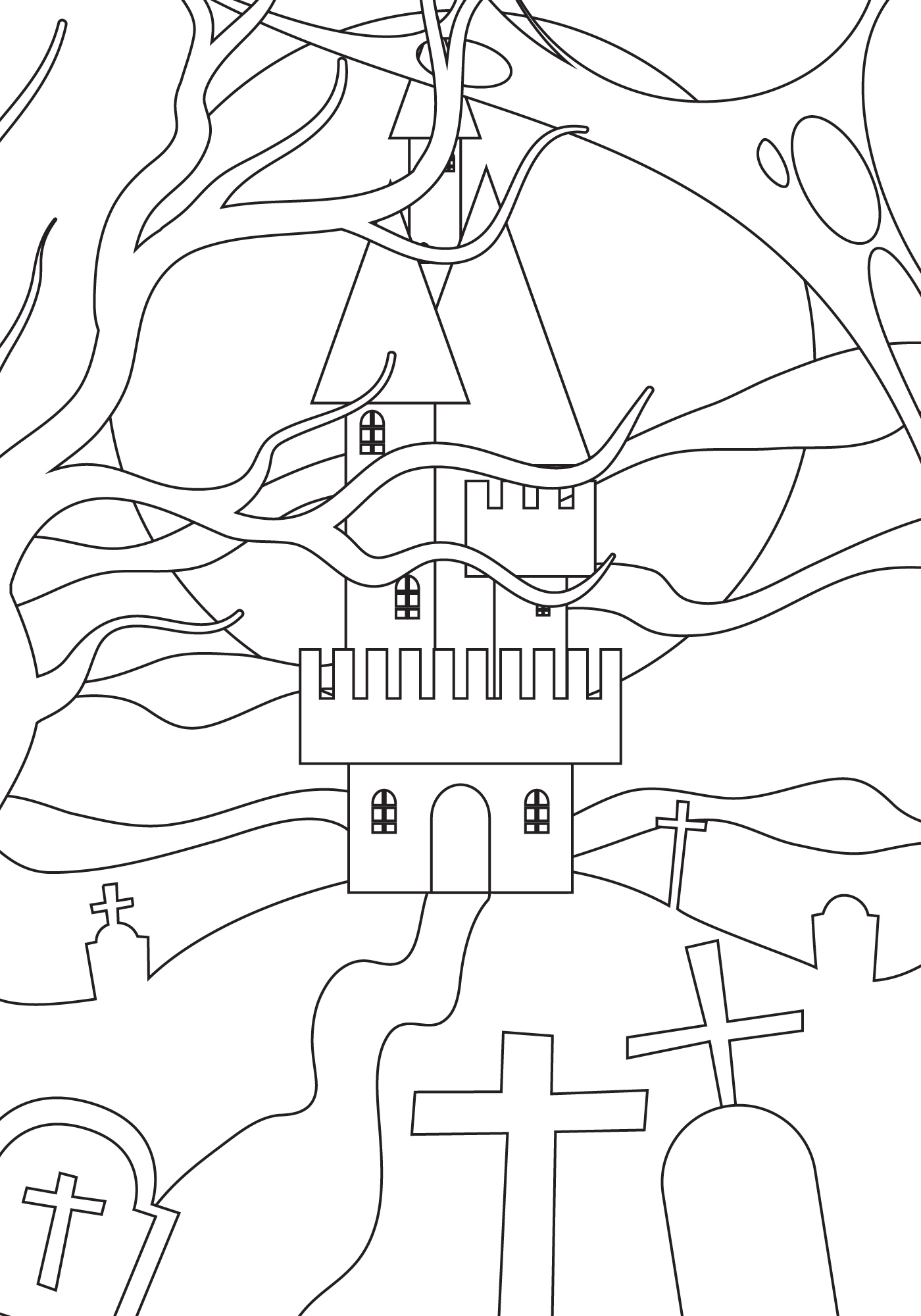 Haunted House Night Scene Coloring Pages