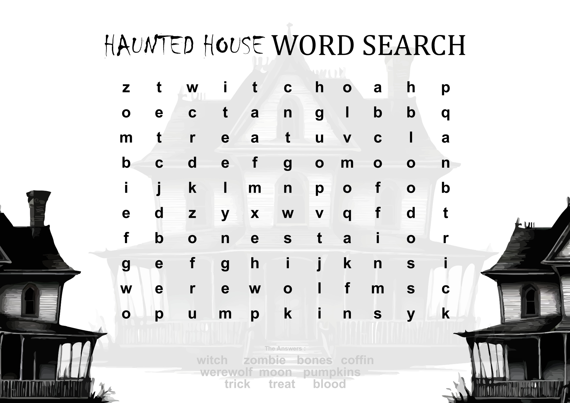 Haunted House Themed Word Search