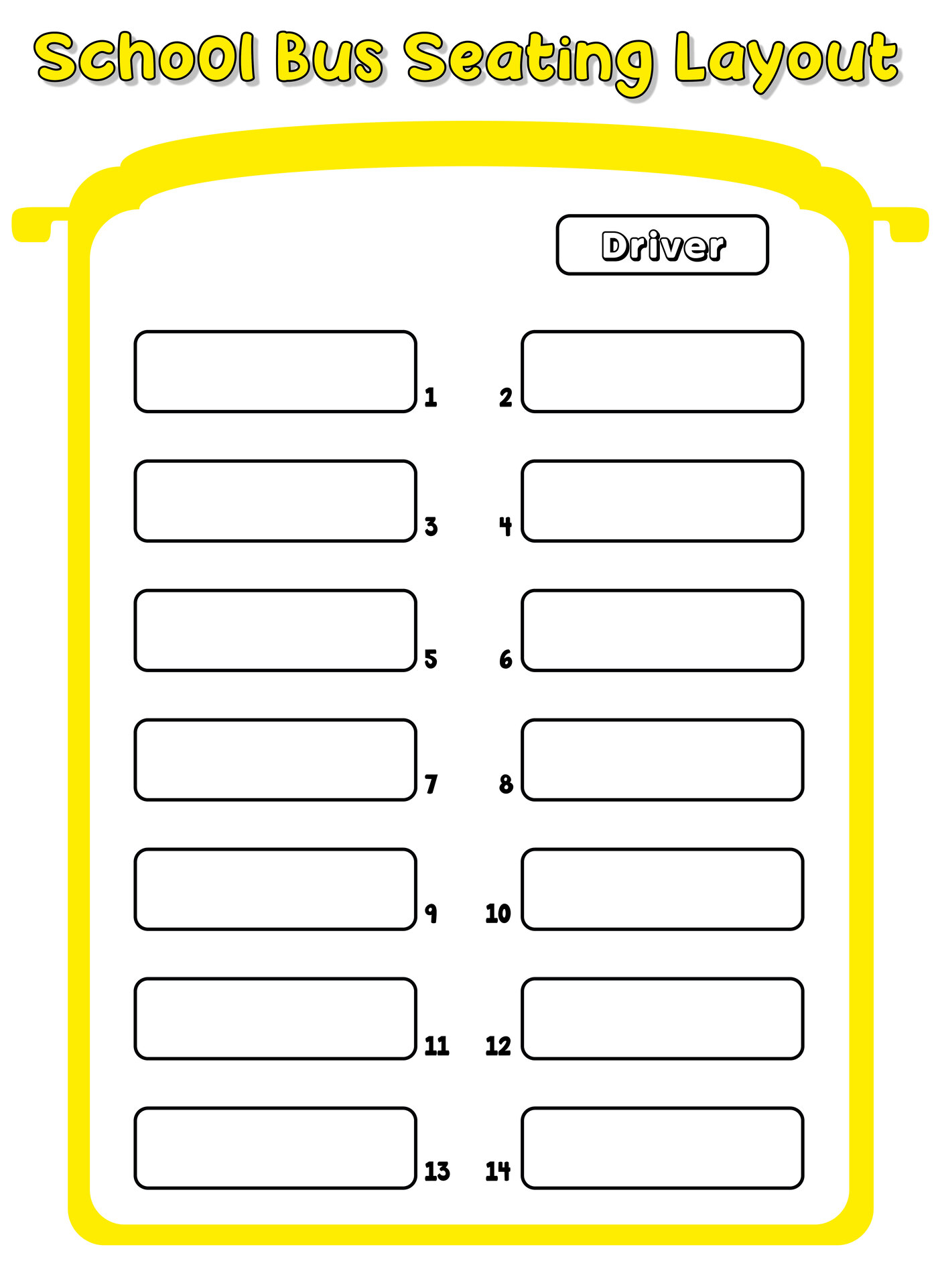 Printable School Bus Seating Chart Layout