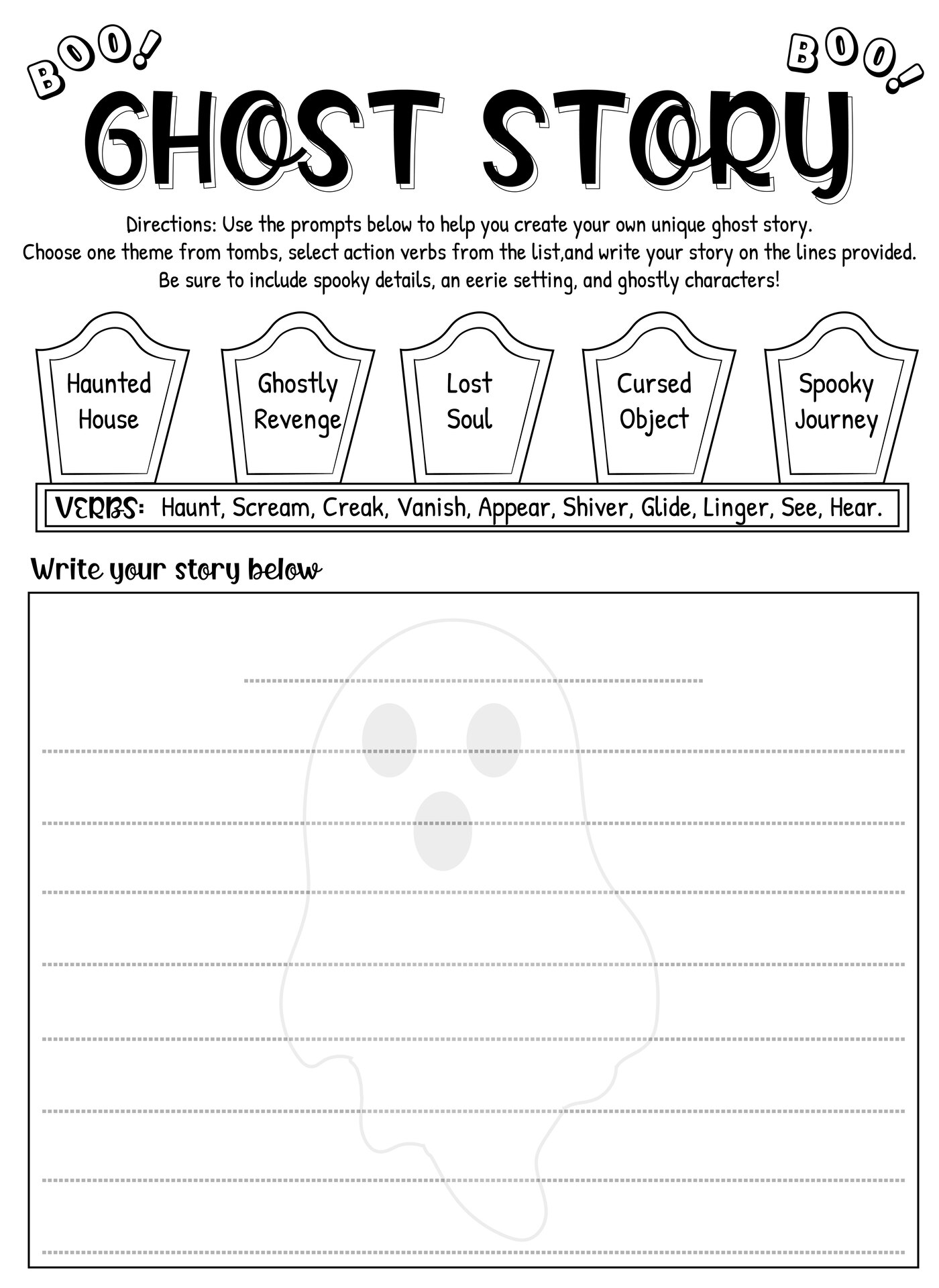 Printable Worksheets on Ghost Stories