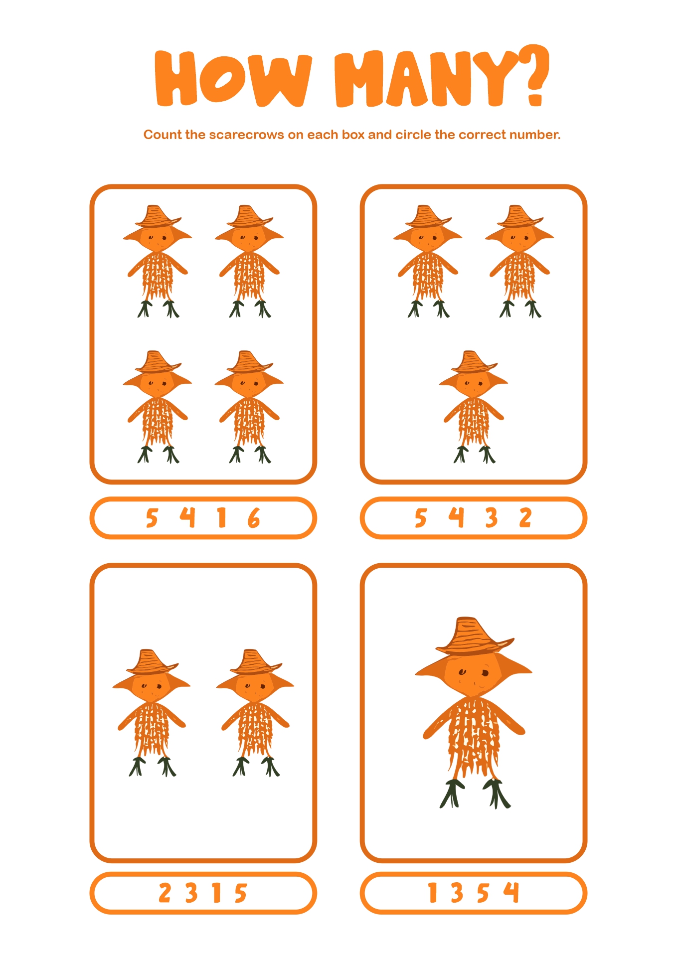 Scarecrow-Themed Math Worksheets