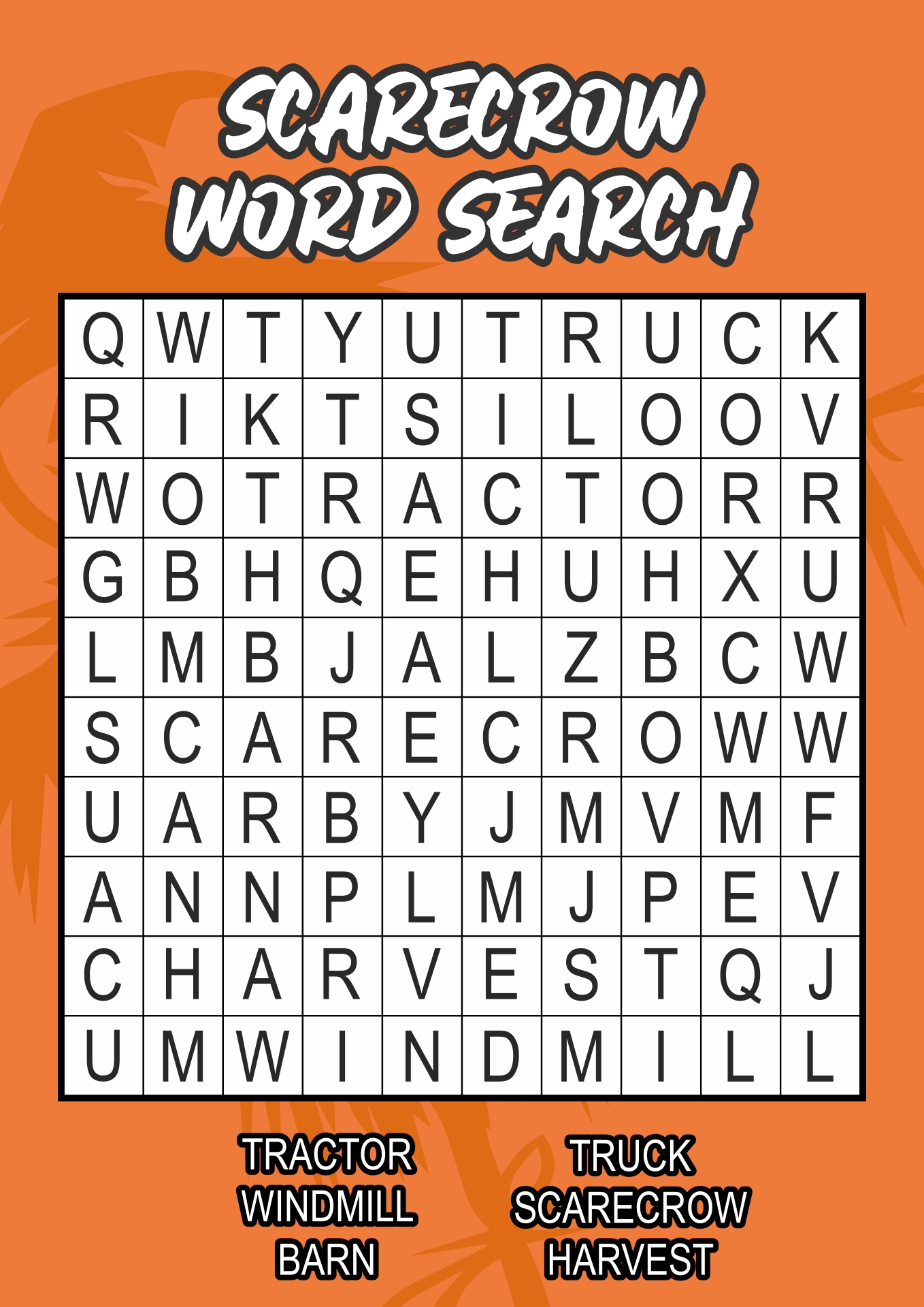 Scarecrow Word Search Halloween Puzzles