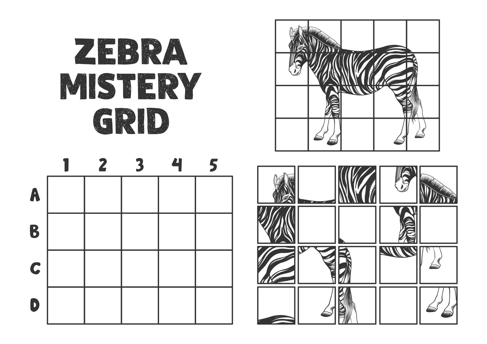 Animal Mystery Grid Drawing Puzzles Printable