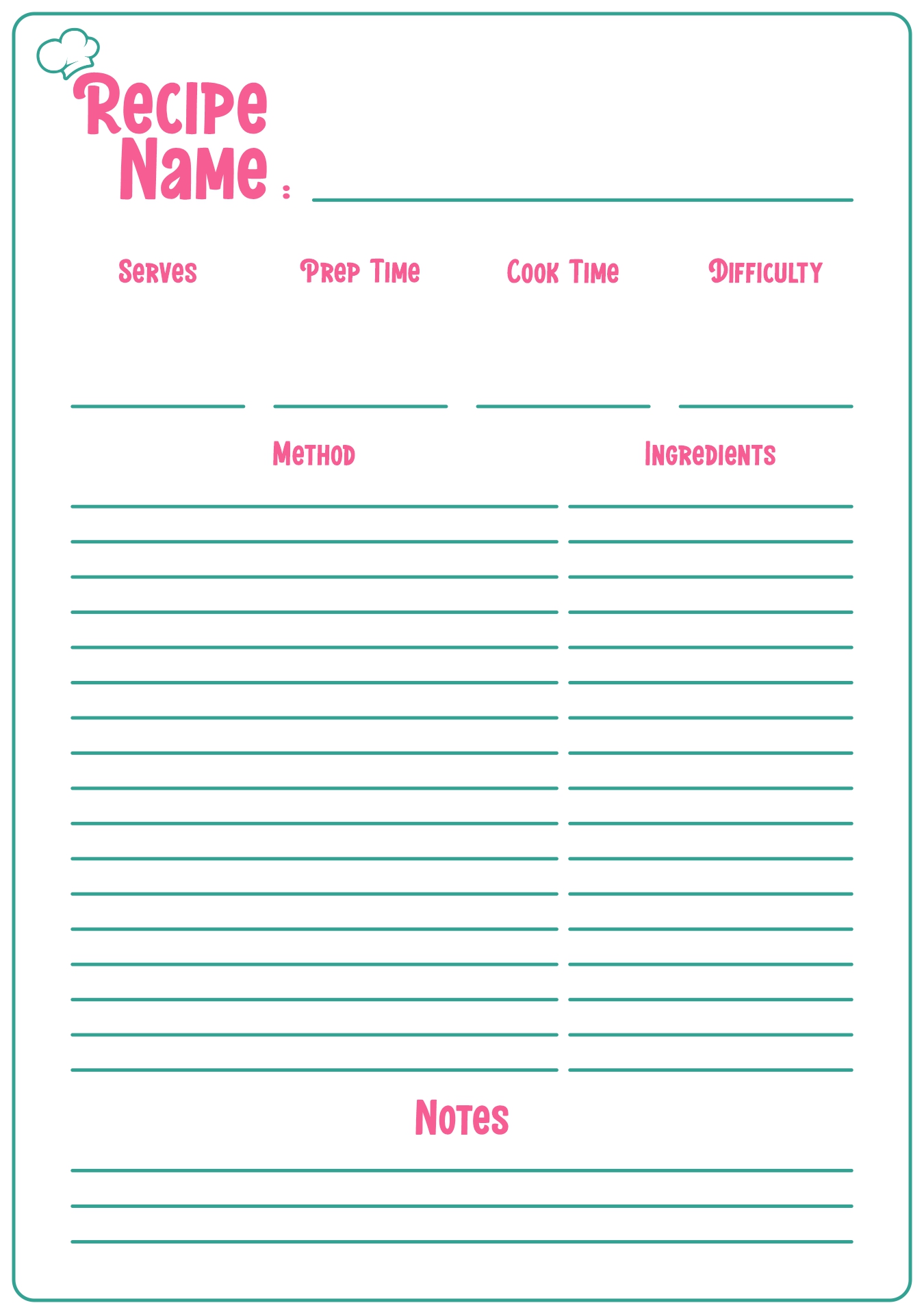 Blank Full Page Recipe Layout