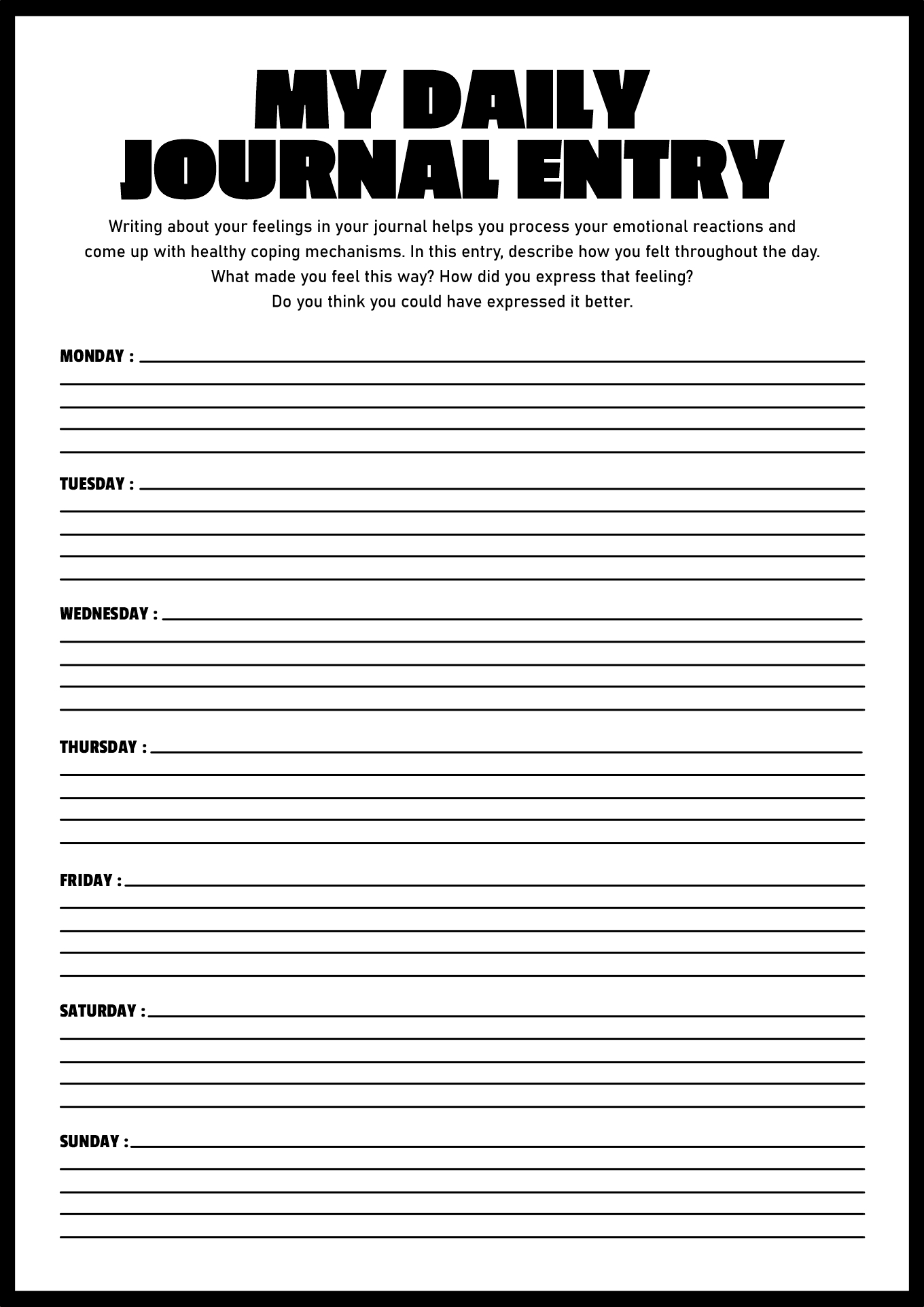 Daily Journal Entry Printable Form