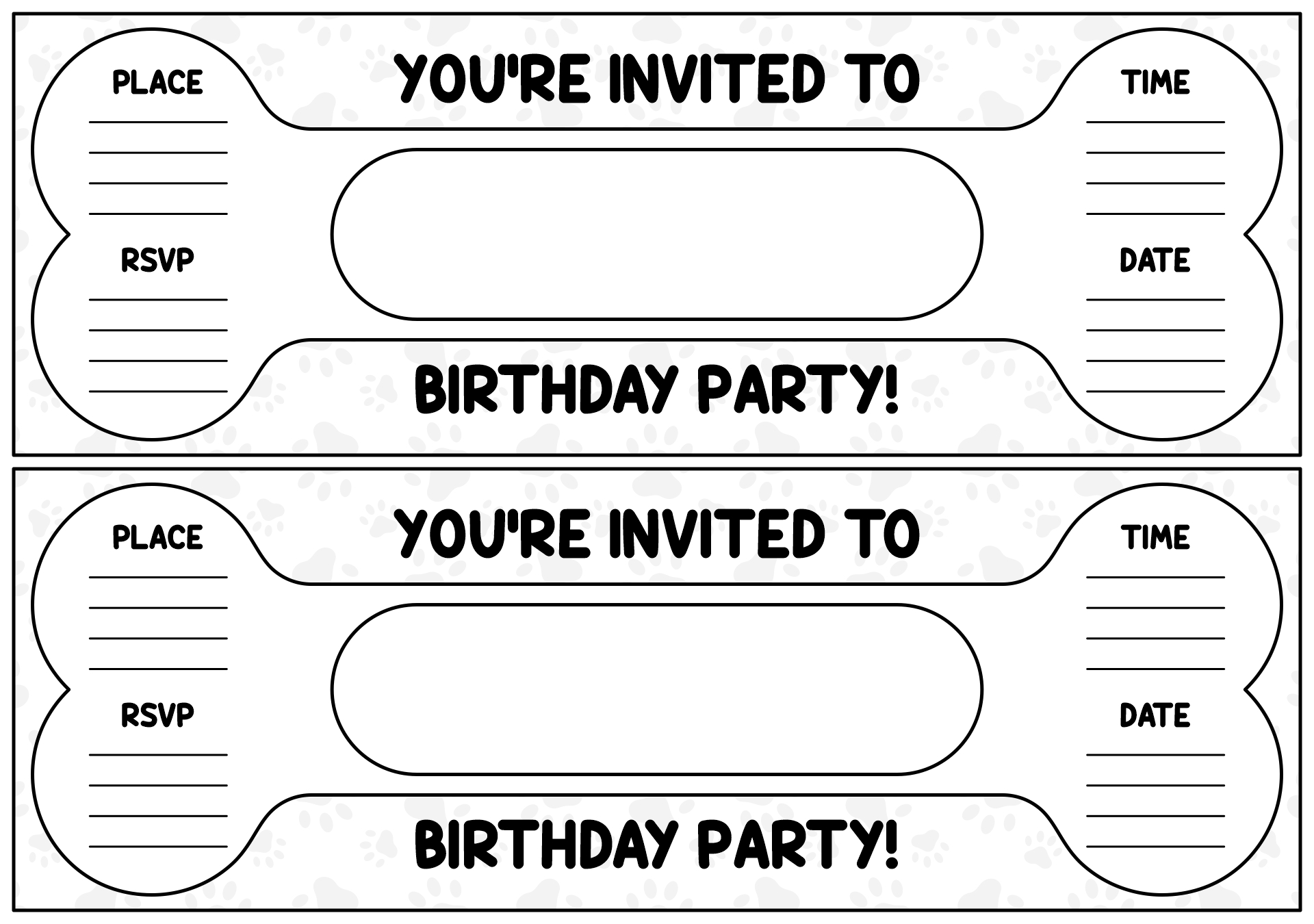 Dog Bone Shaped Birthday Party Invitations