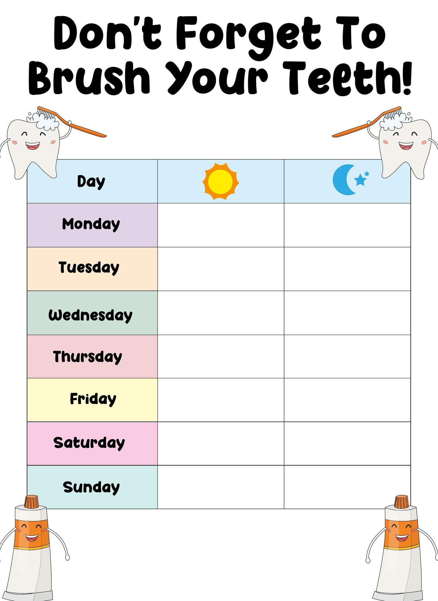 Kids Dental Care Printable Charts