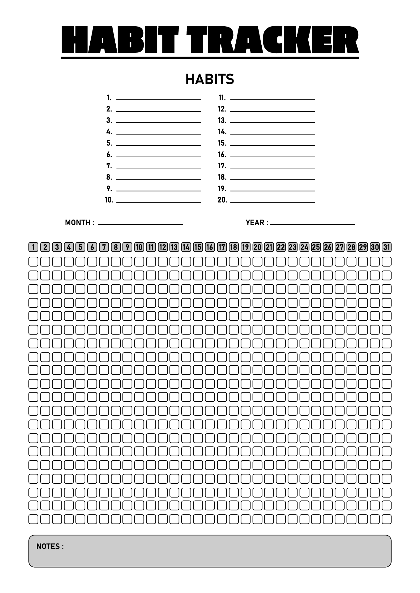 Monthly Journal Entry Tracking Printable