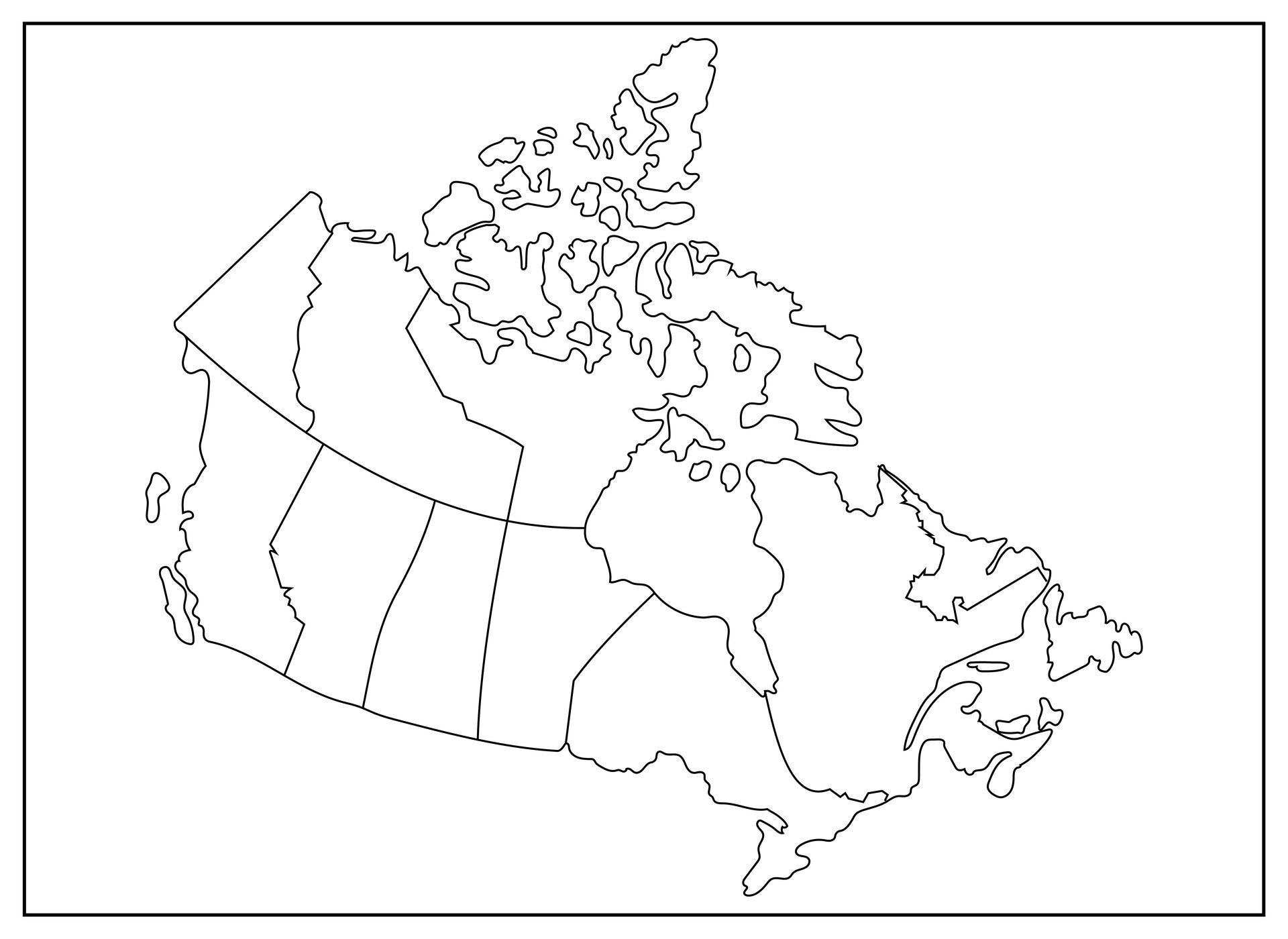 Printable Black and White Outline Map of Canada