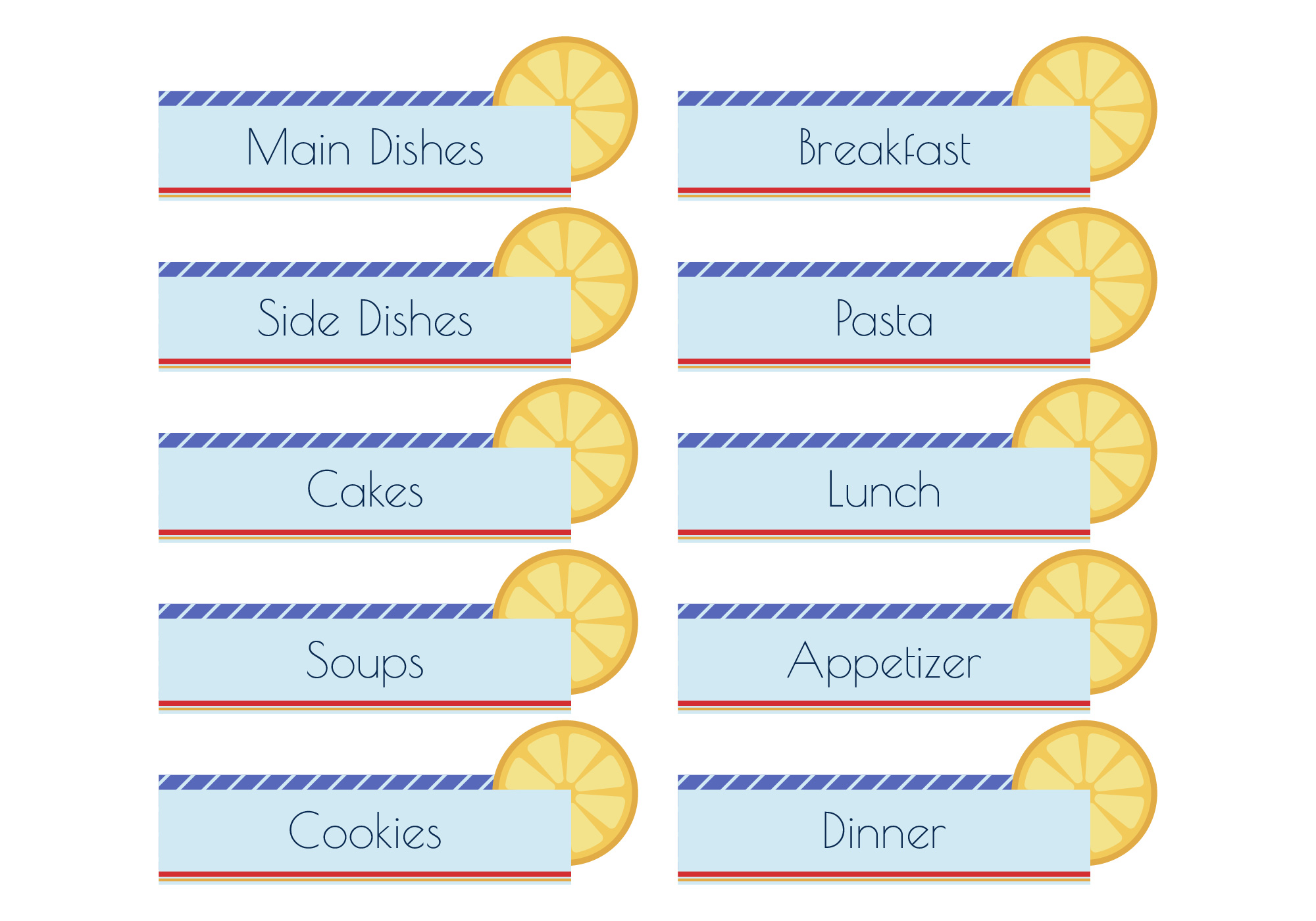 Printable Culinary Category Tabs