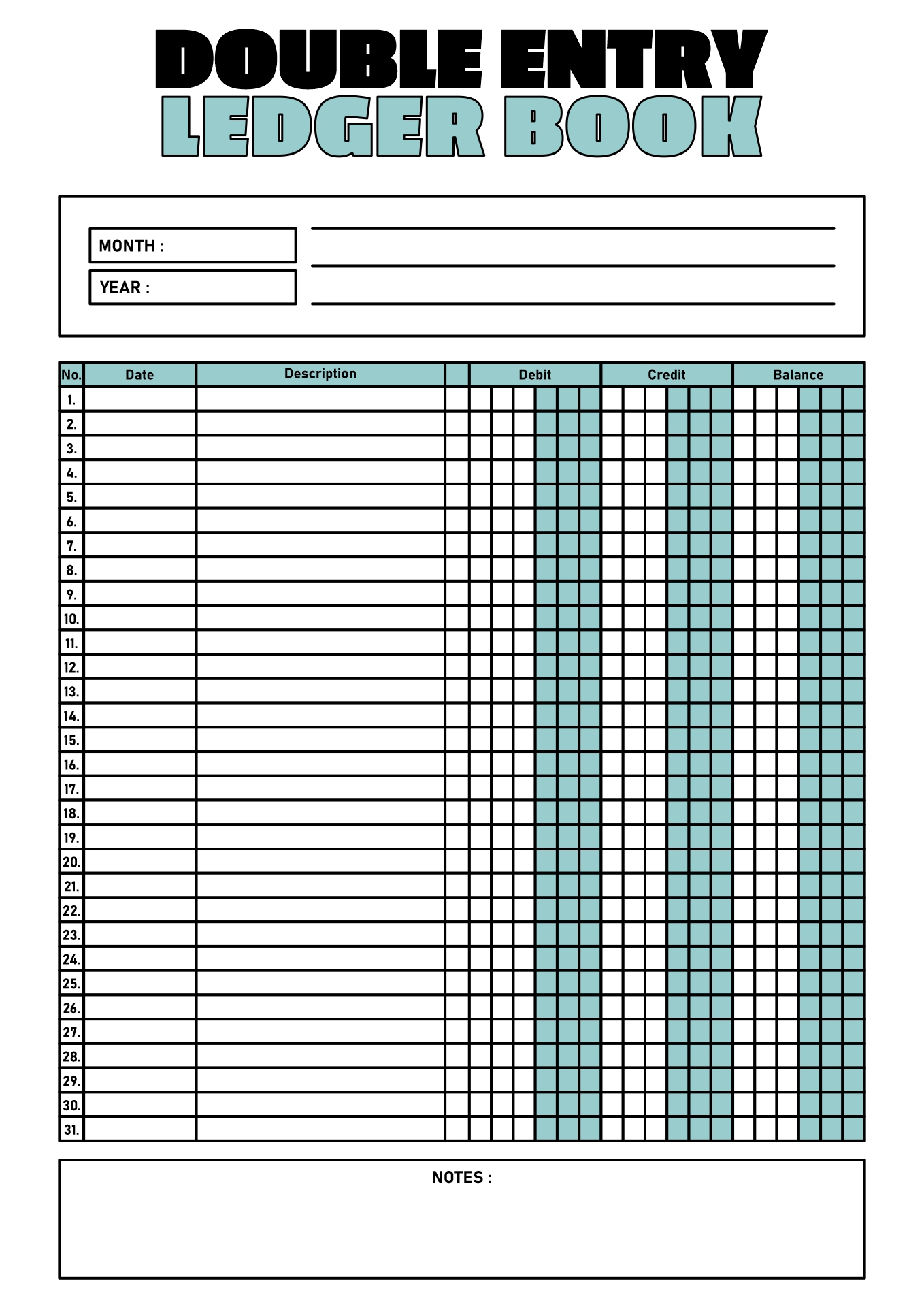 Printable Double-Entry Journal Ledger Form