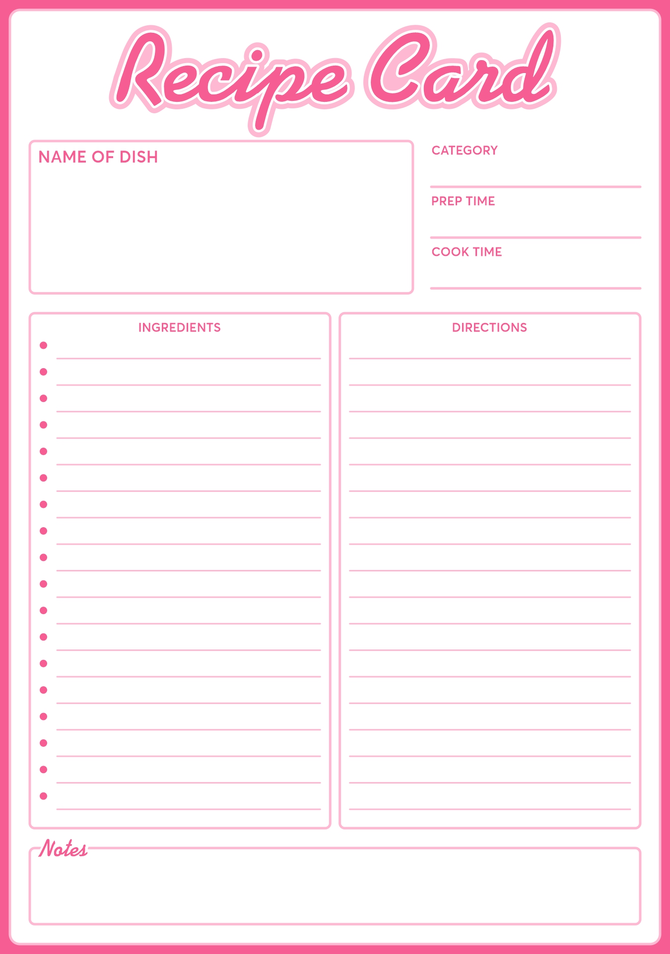 Printable Full Page Recipe Card