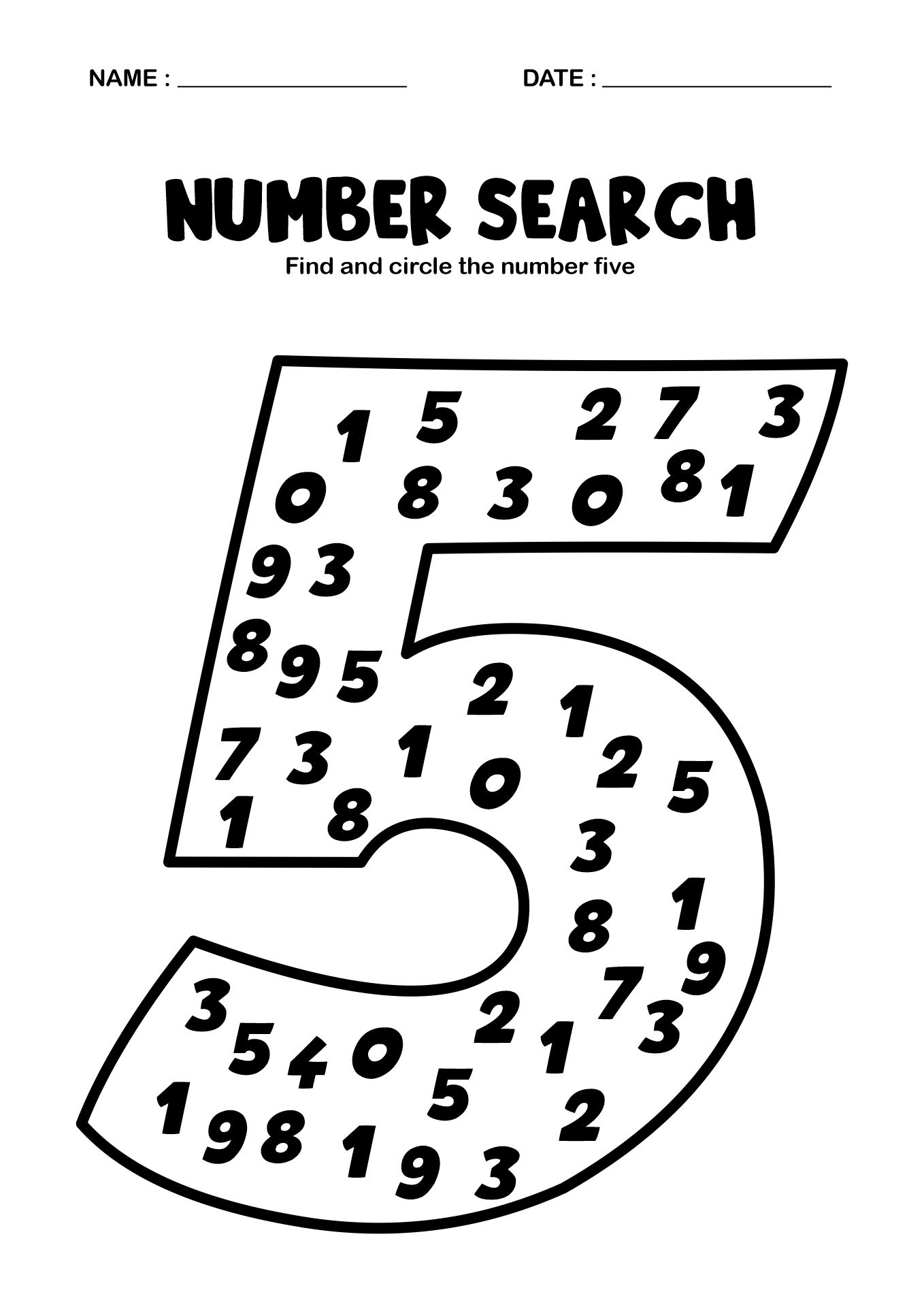 Printable Number 5 Worksheet