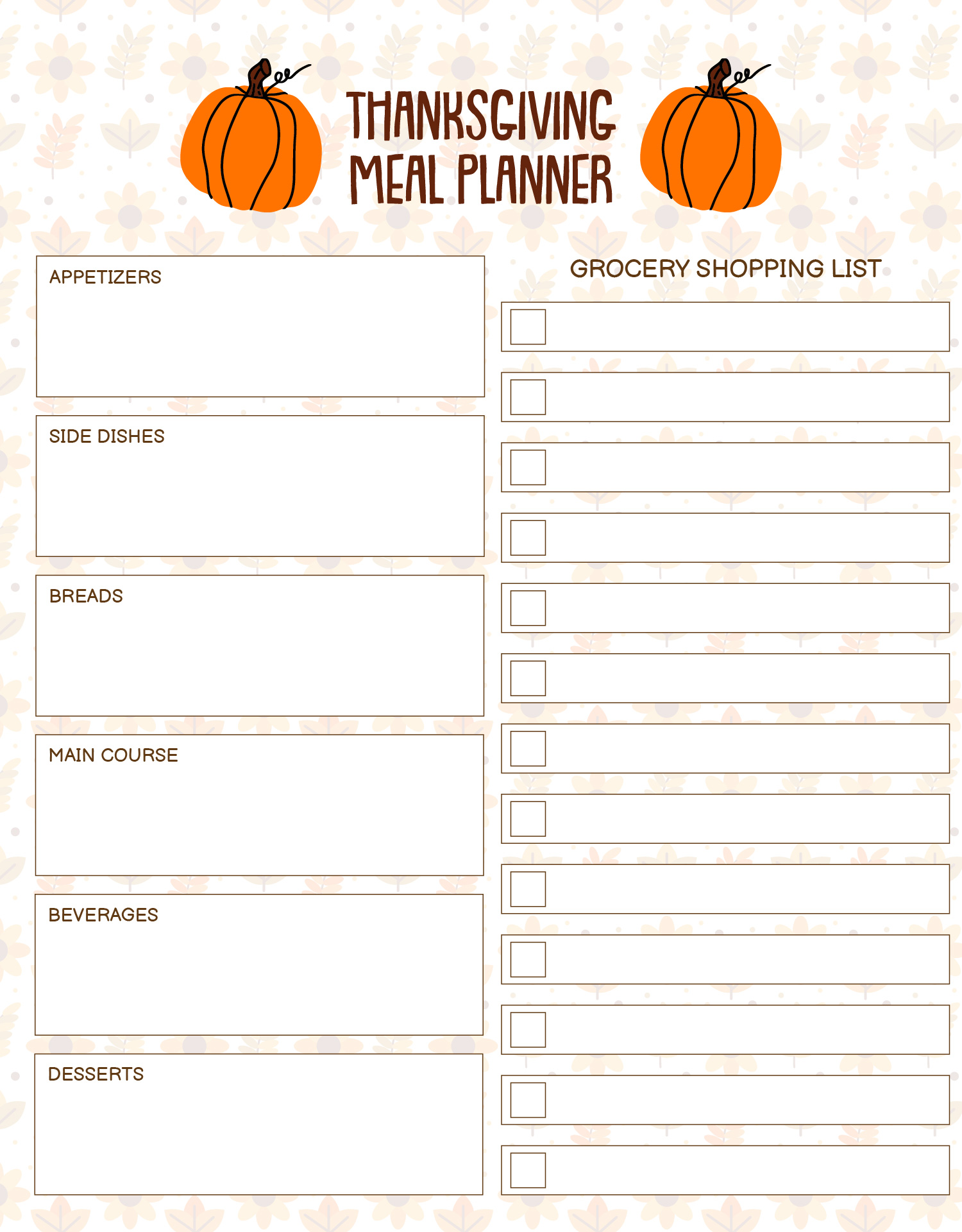 Printable Thanksgiving Dinner Menu Planner