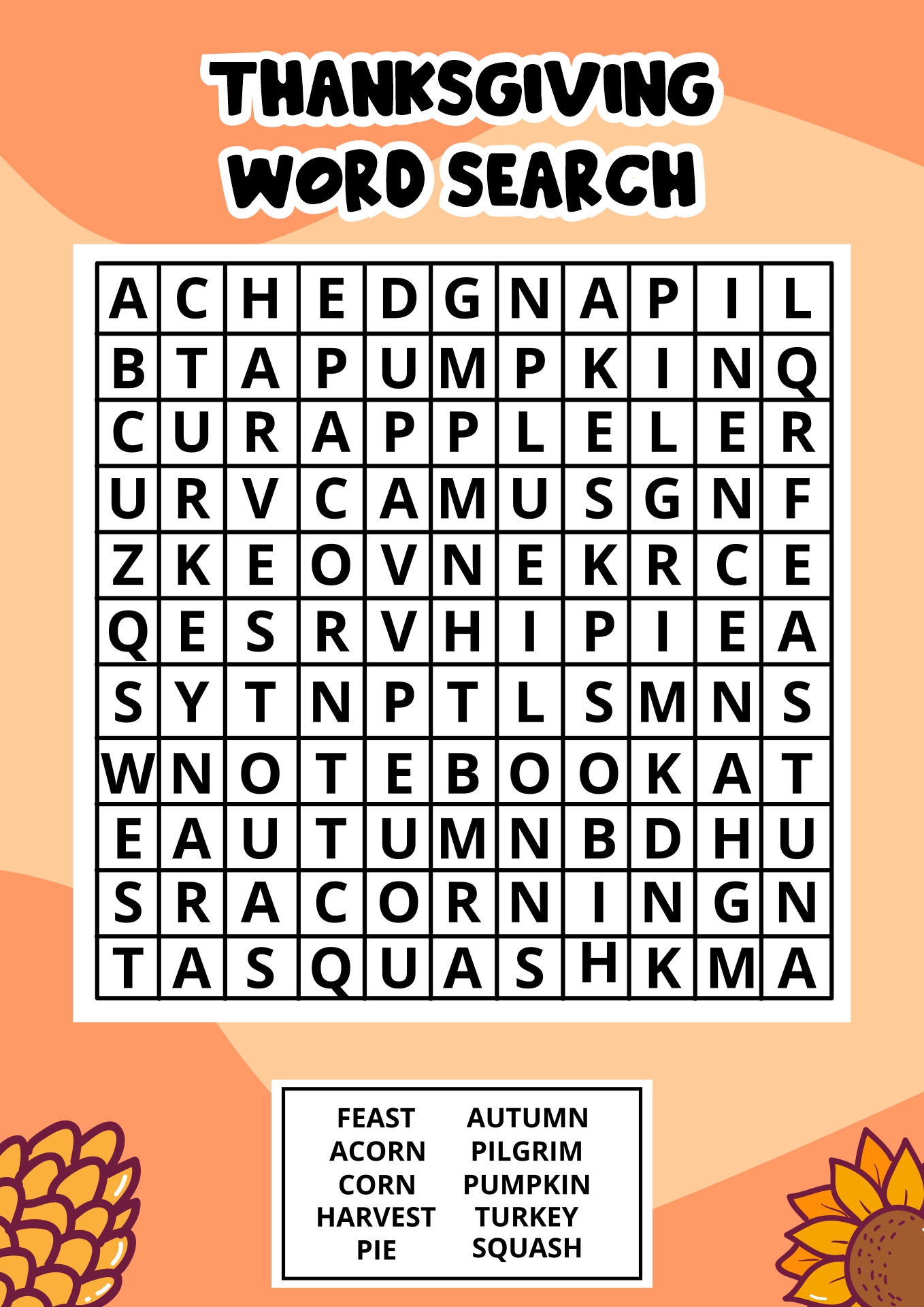 Printable Thanksgiving Word Search Puzzles