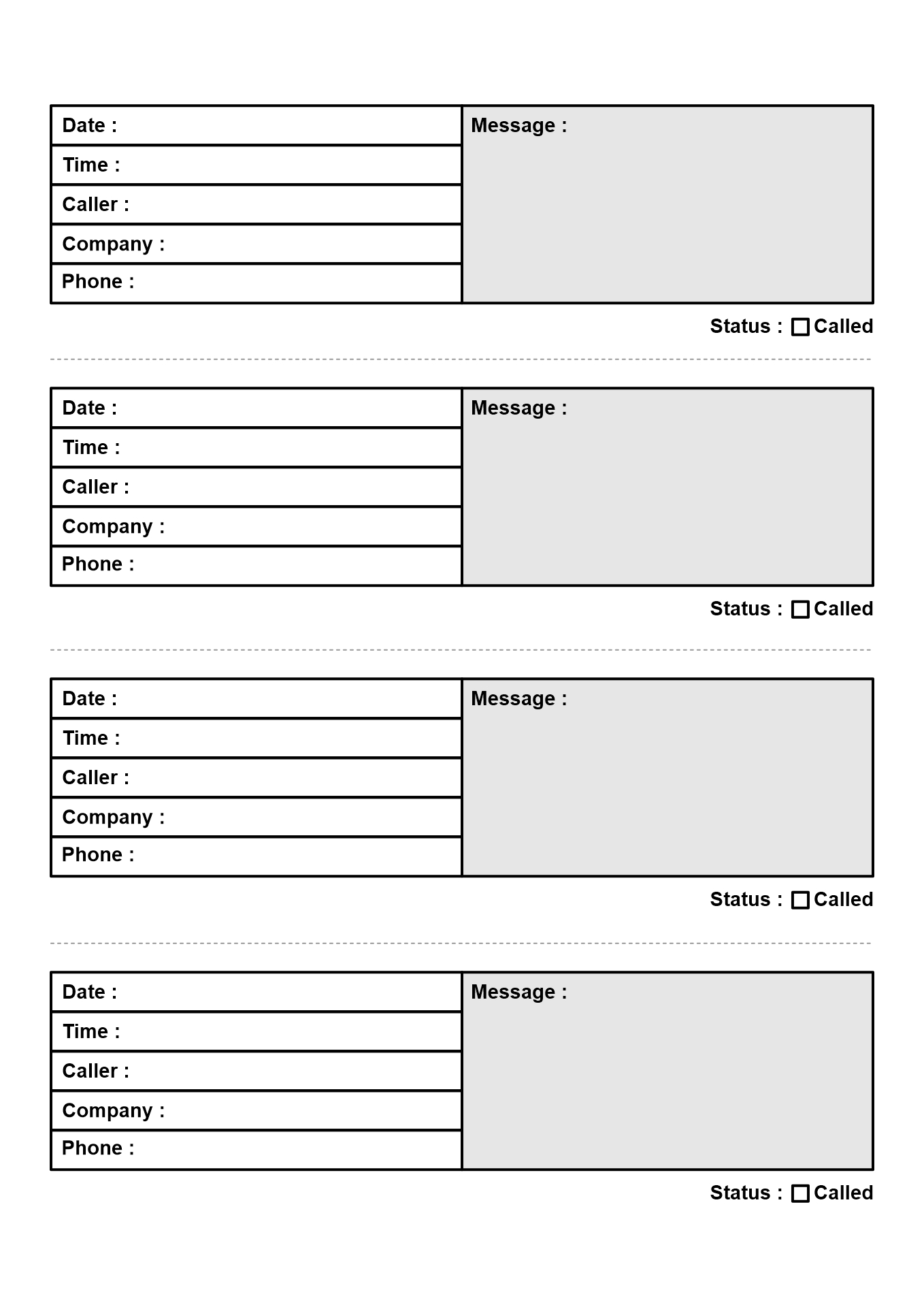 Printable Voice Mail Message Sheet for Messages