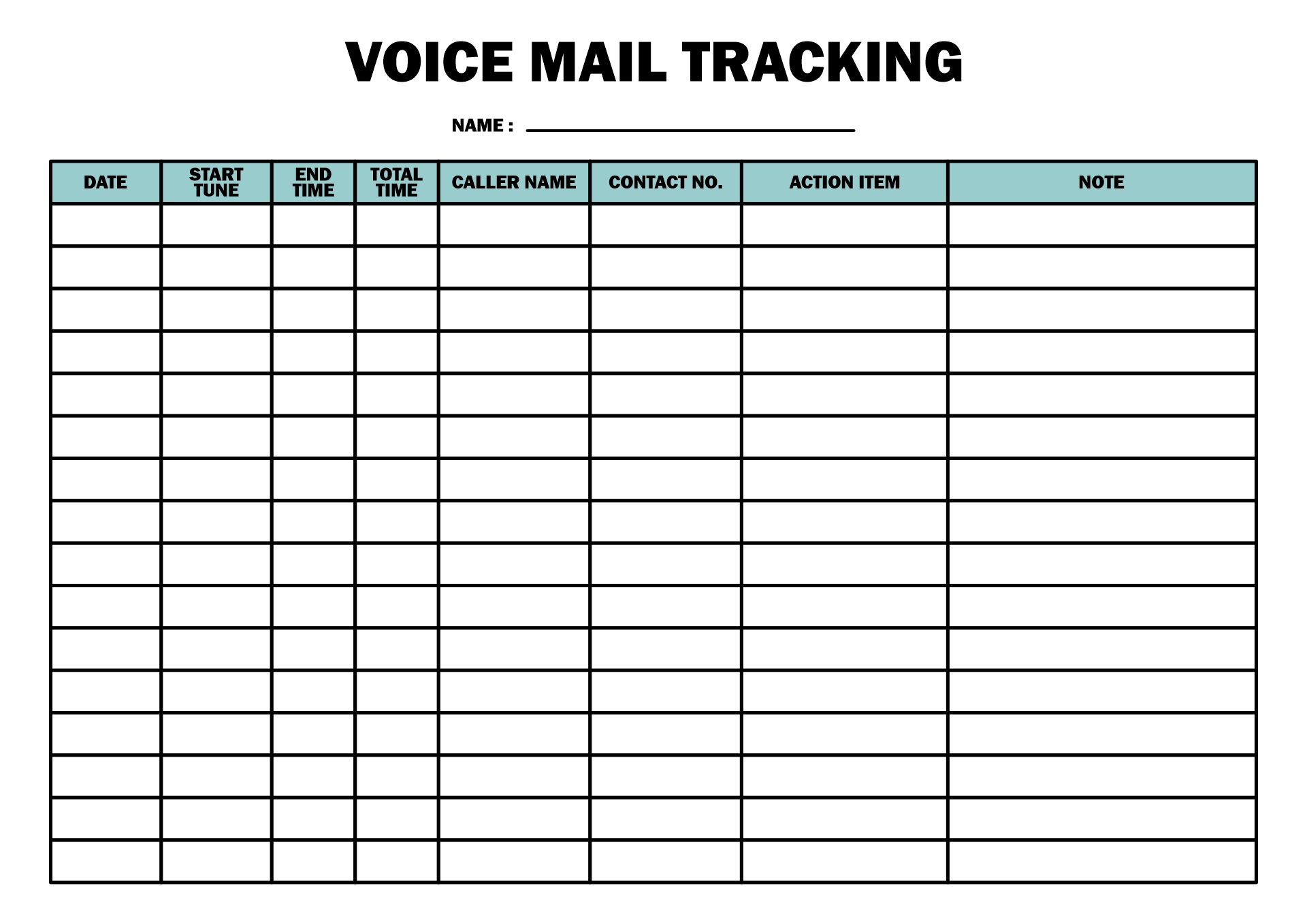 Printable Voice Mail Tracking Sheet