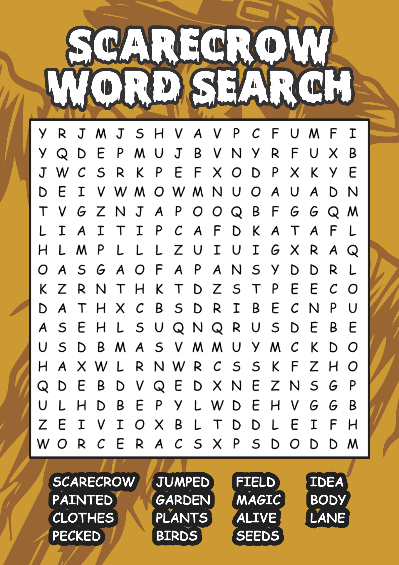 Scarecrow Word Search Puzzles for Children