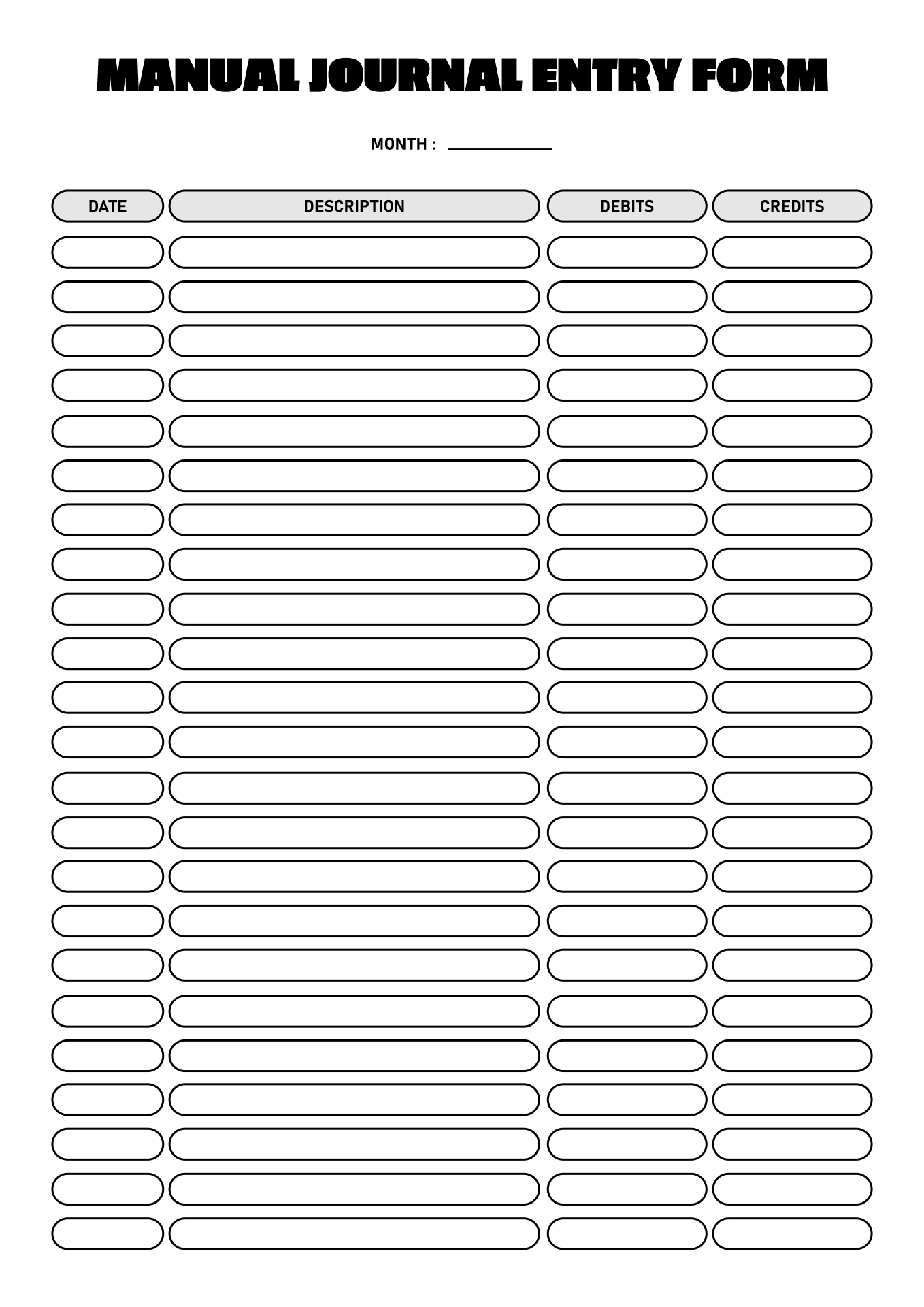 Simple Journal Entry Printable Worksheet