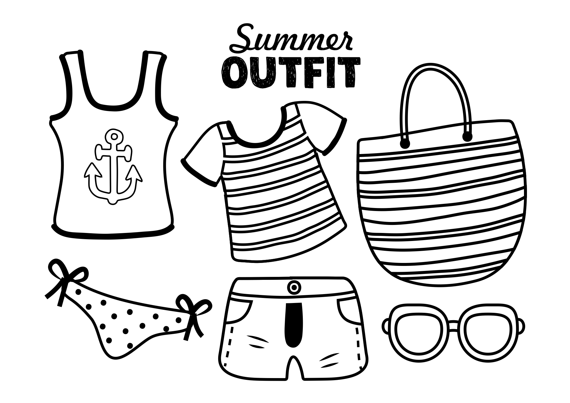 Summer Outfits Coloring Sheets Printable