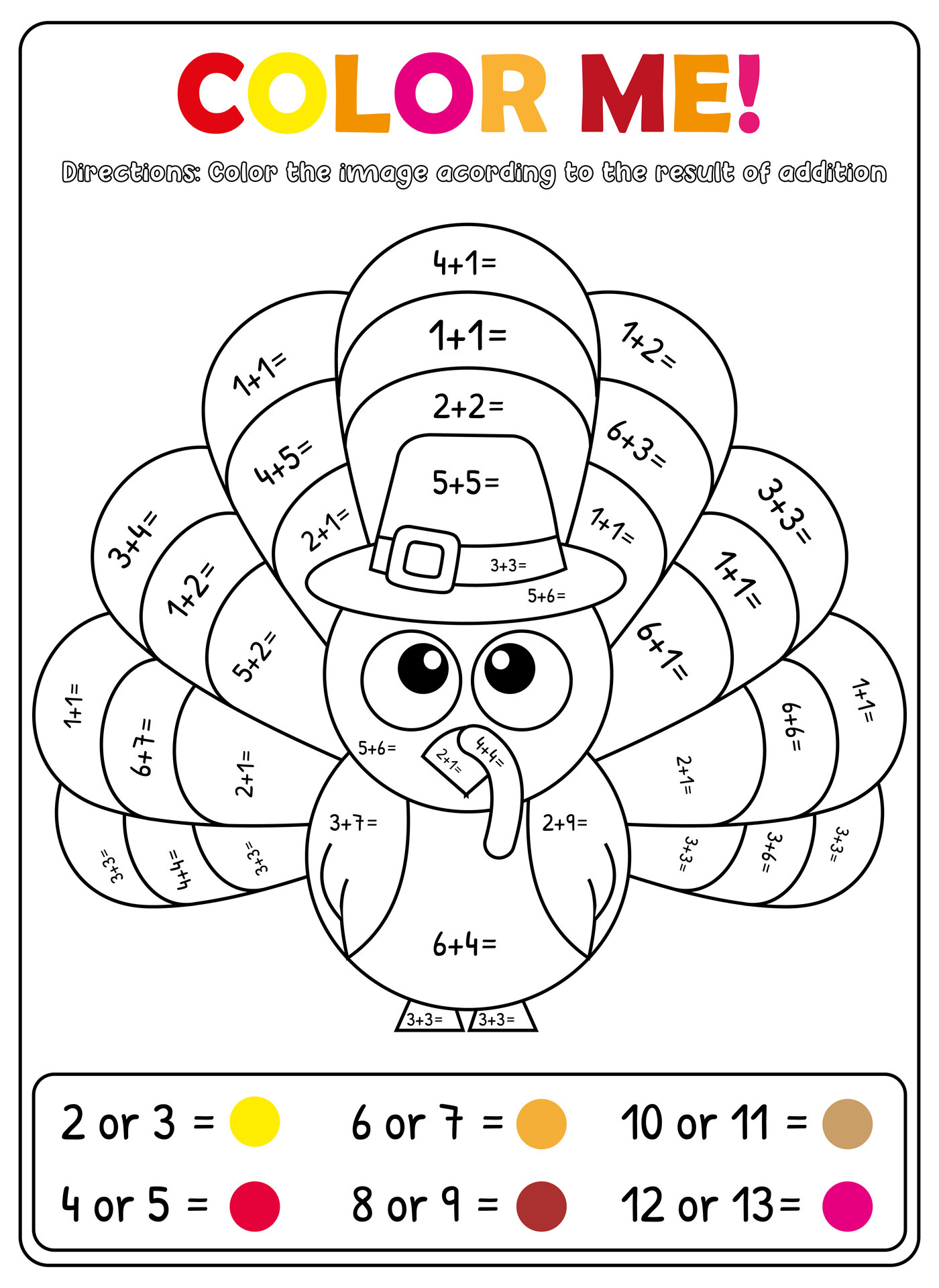 Thanksgiving Math Coloring Worksheets