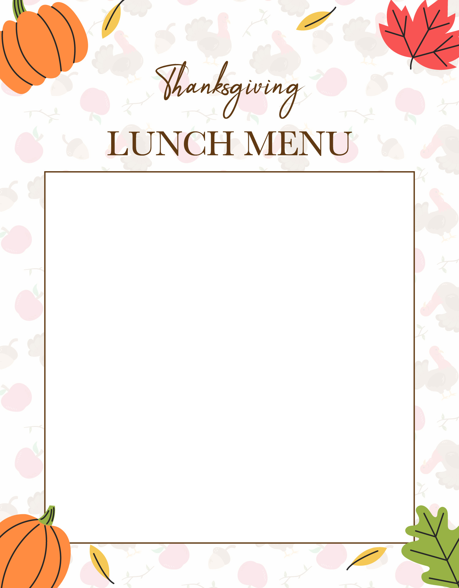 Thanksgiving Menu Design for Home Printing