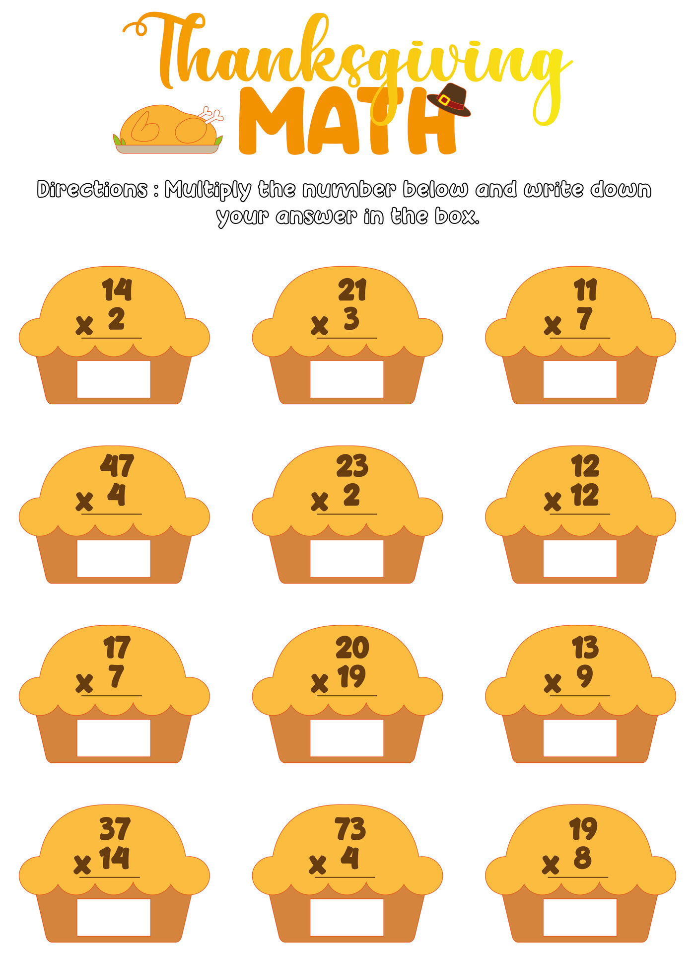 Thanksgiving Multiplication Facts Worksheets