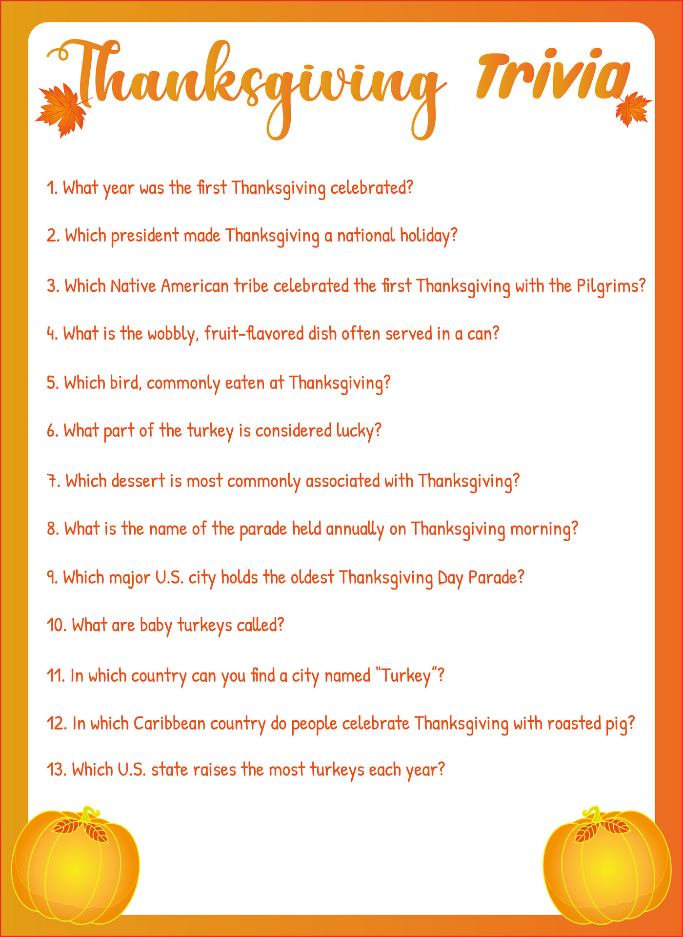 Thanksgiving Trivia Challenge for Family Gathering