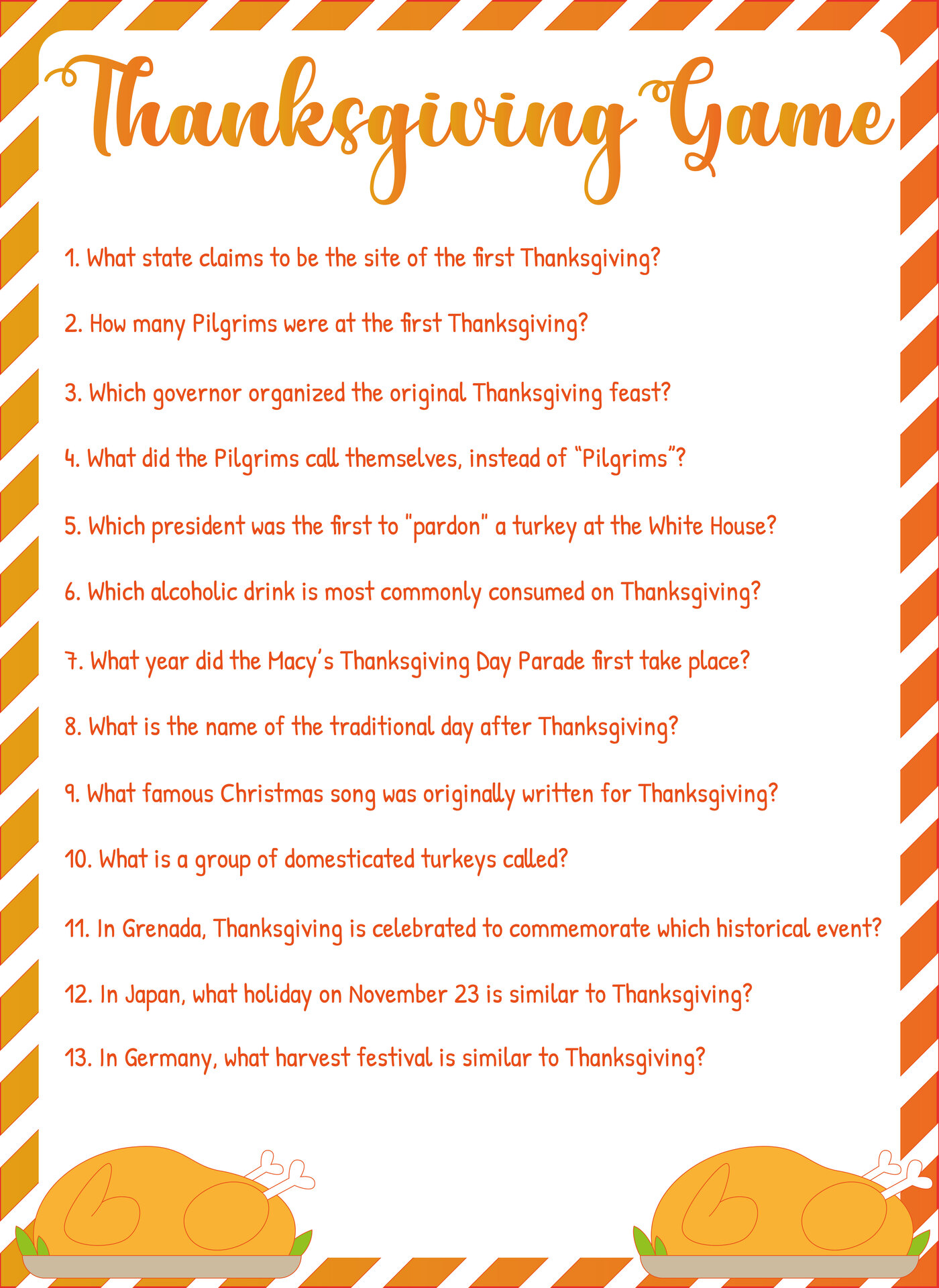 Thanksgiving Trivia Quiz for Adults