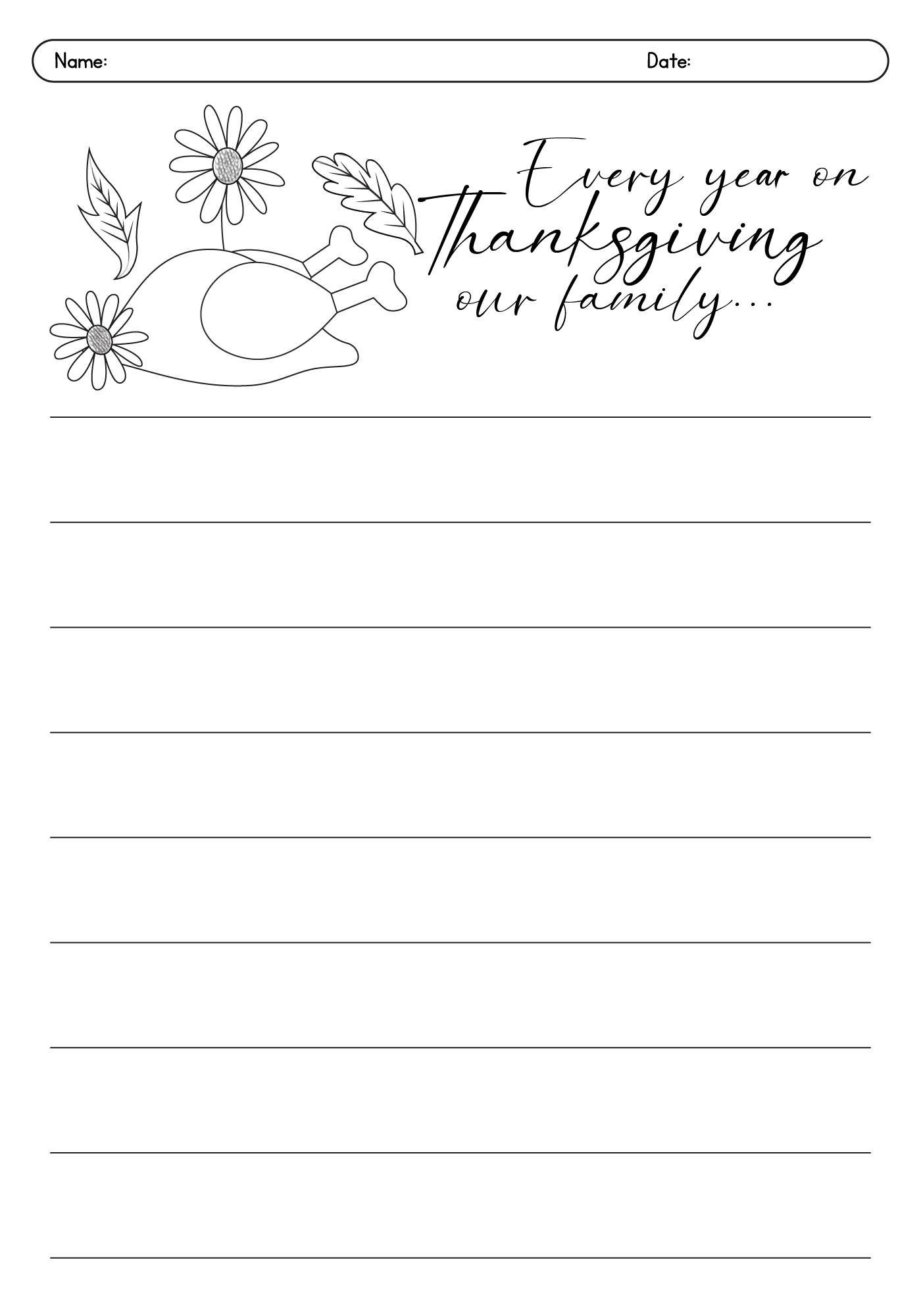 Thanksgiving Writing Prompts Elementary Printable