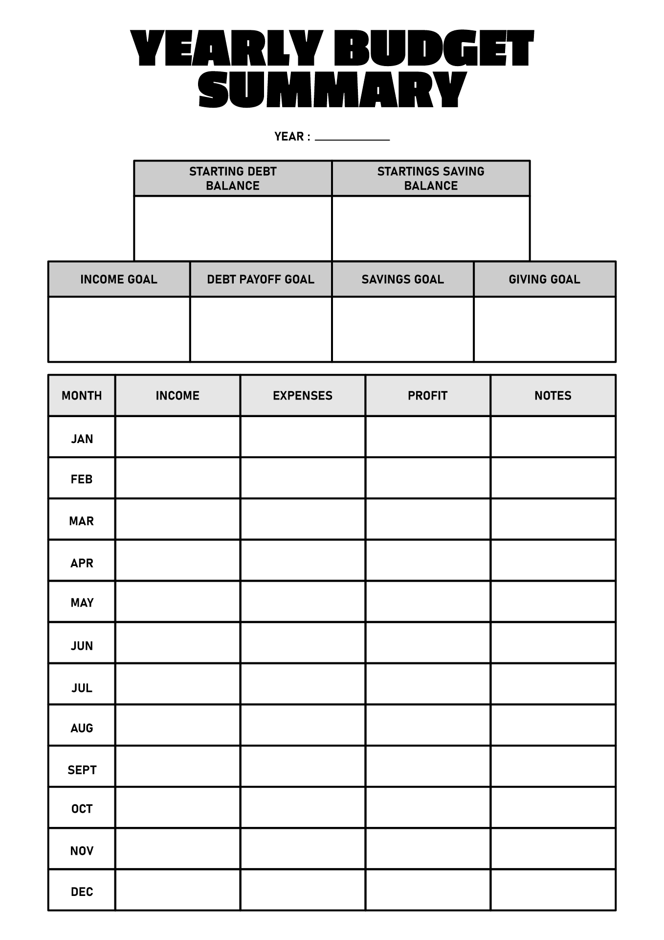 Yearly Journal Entry Summary Printable