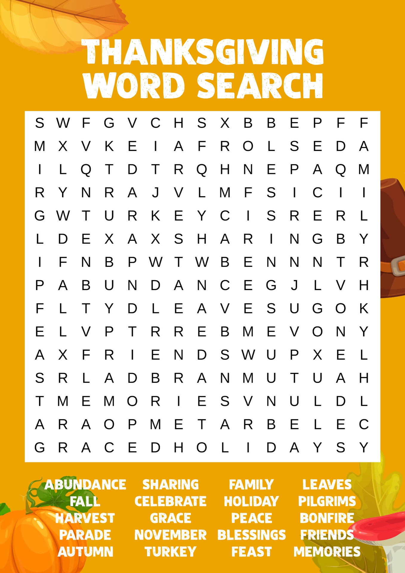 Advanced Thanksgiving Word Search Puzzles