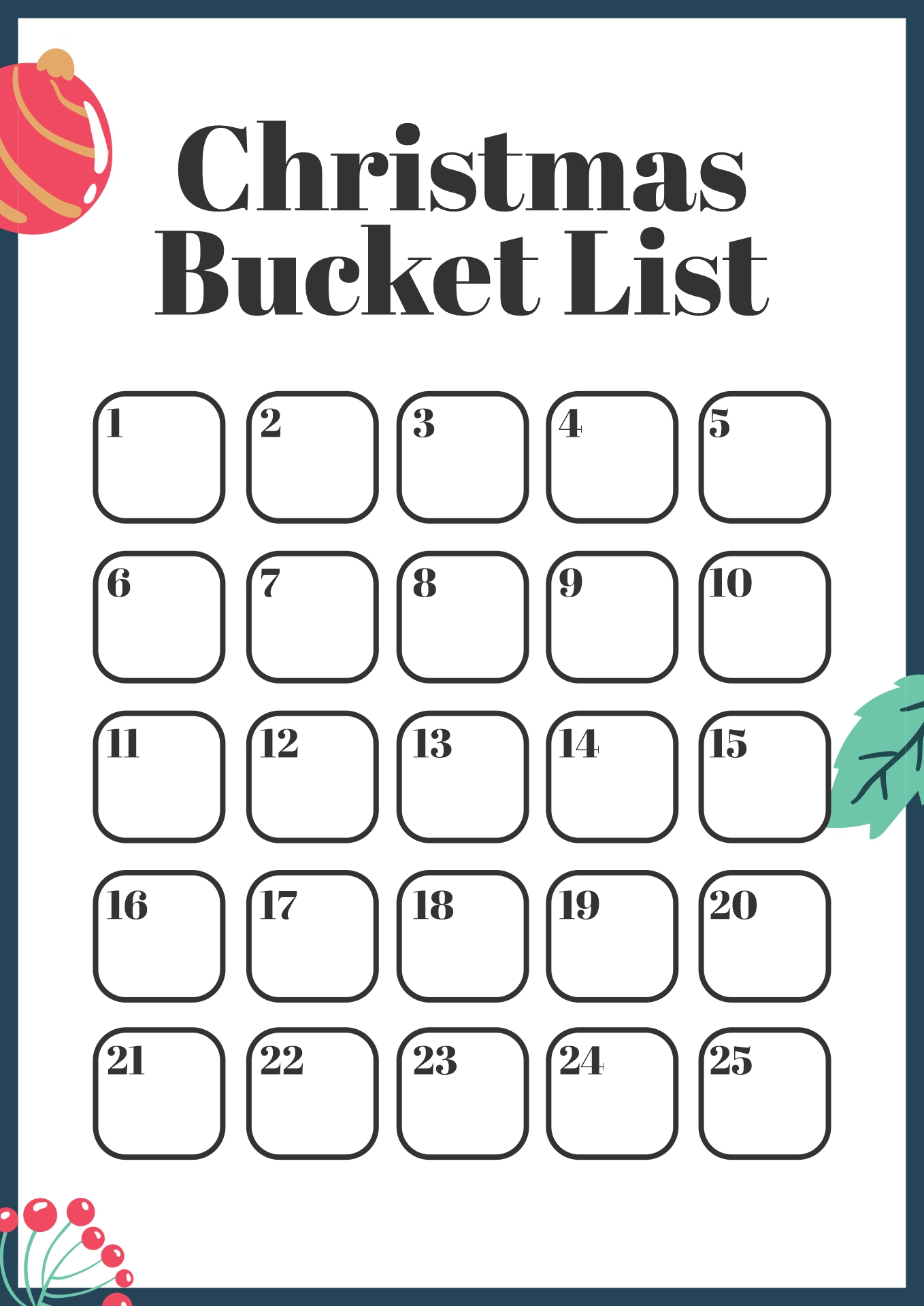 Bucket List Christmas Printables New Year Countdown