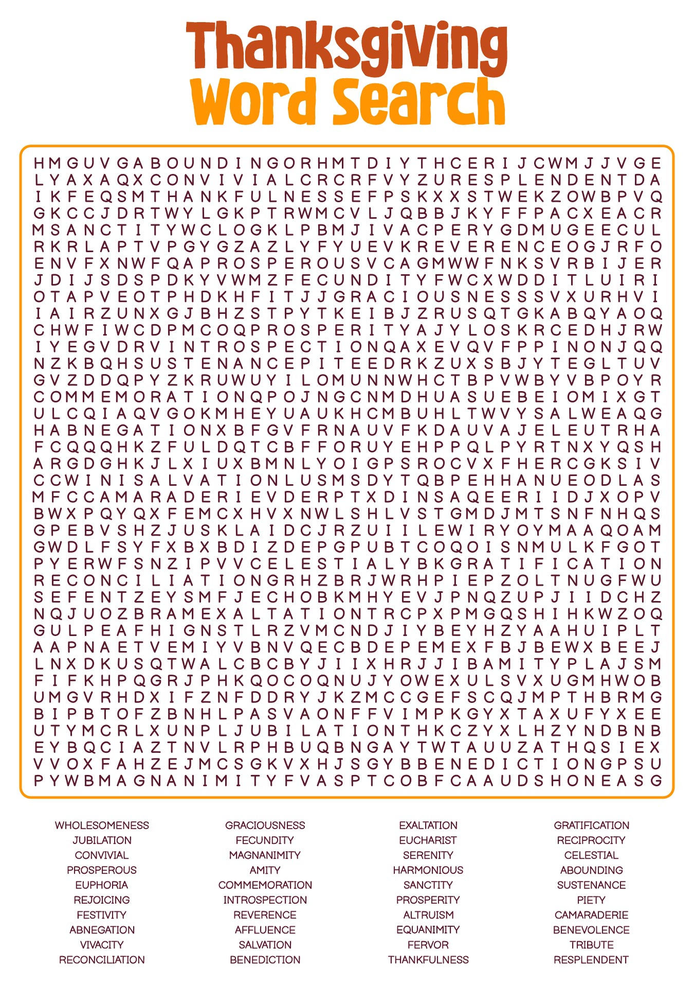 Challenging Thanksgiving Word Search Print Version