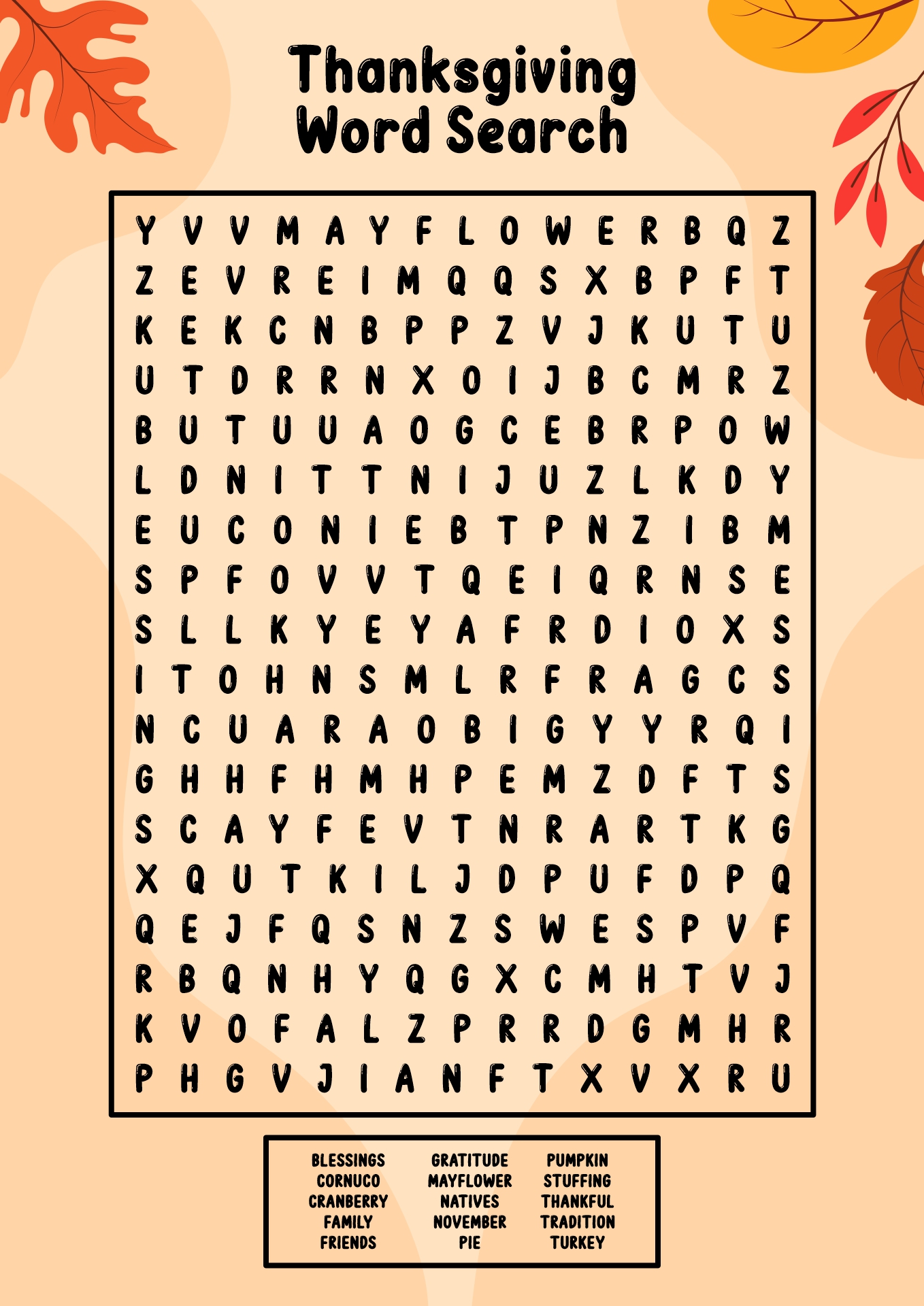 Challenging Thanksgiving Word Search Printables