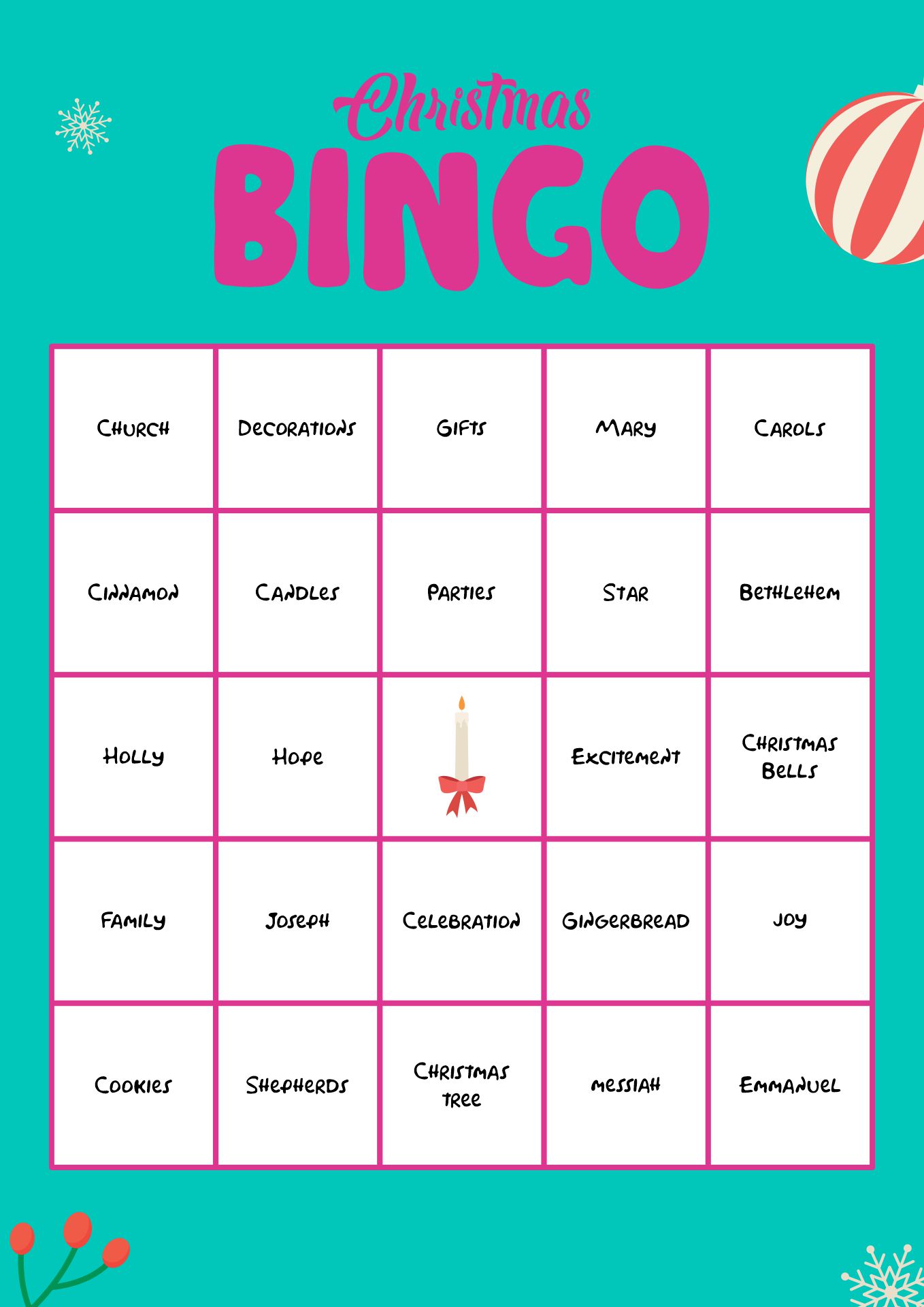 Christian Holiday Bingo Cards for Families