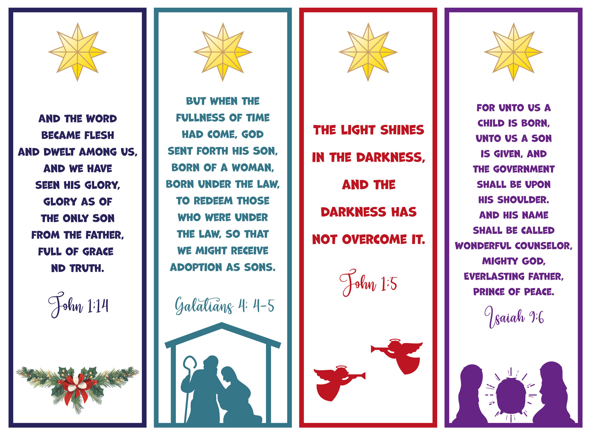 Christmas Bible Verse Bookmarks Printtable