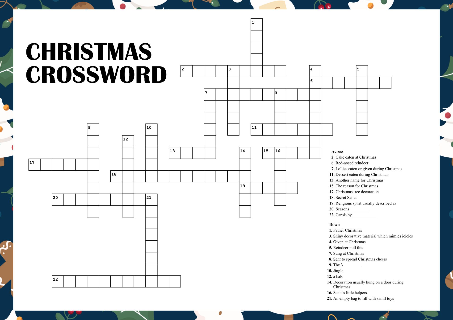 Christmas Crossword Puzzles Printable