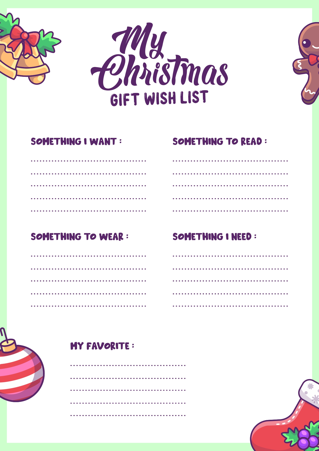 Christmas Gift Wish List For Kids Printable